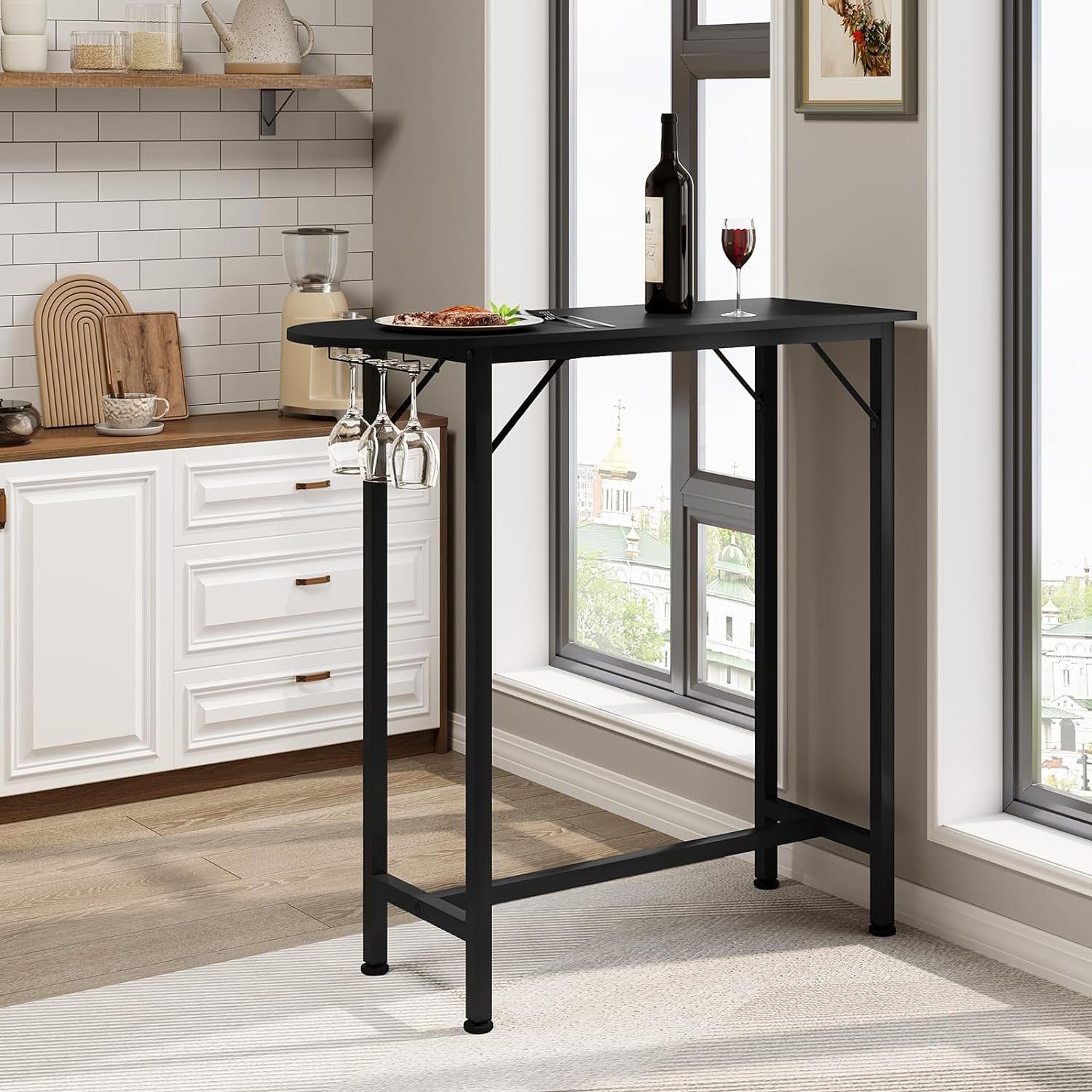 EUGAD Bartisch (1-St), mit Glashalter aus Metallgestell Holzwerkstoff