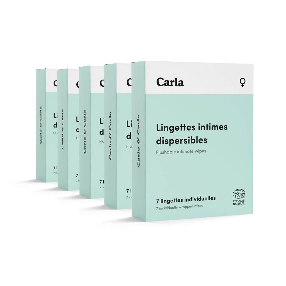 carlo & carla Boîte de 7 lingettes intimes individuelles pour femme 0 déchet certifiées bio Lingettes intimes pour femme