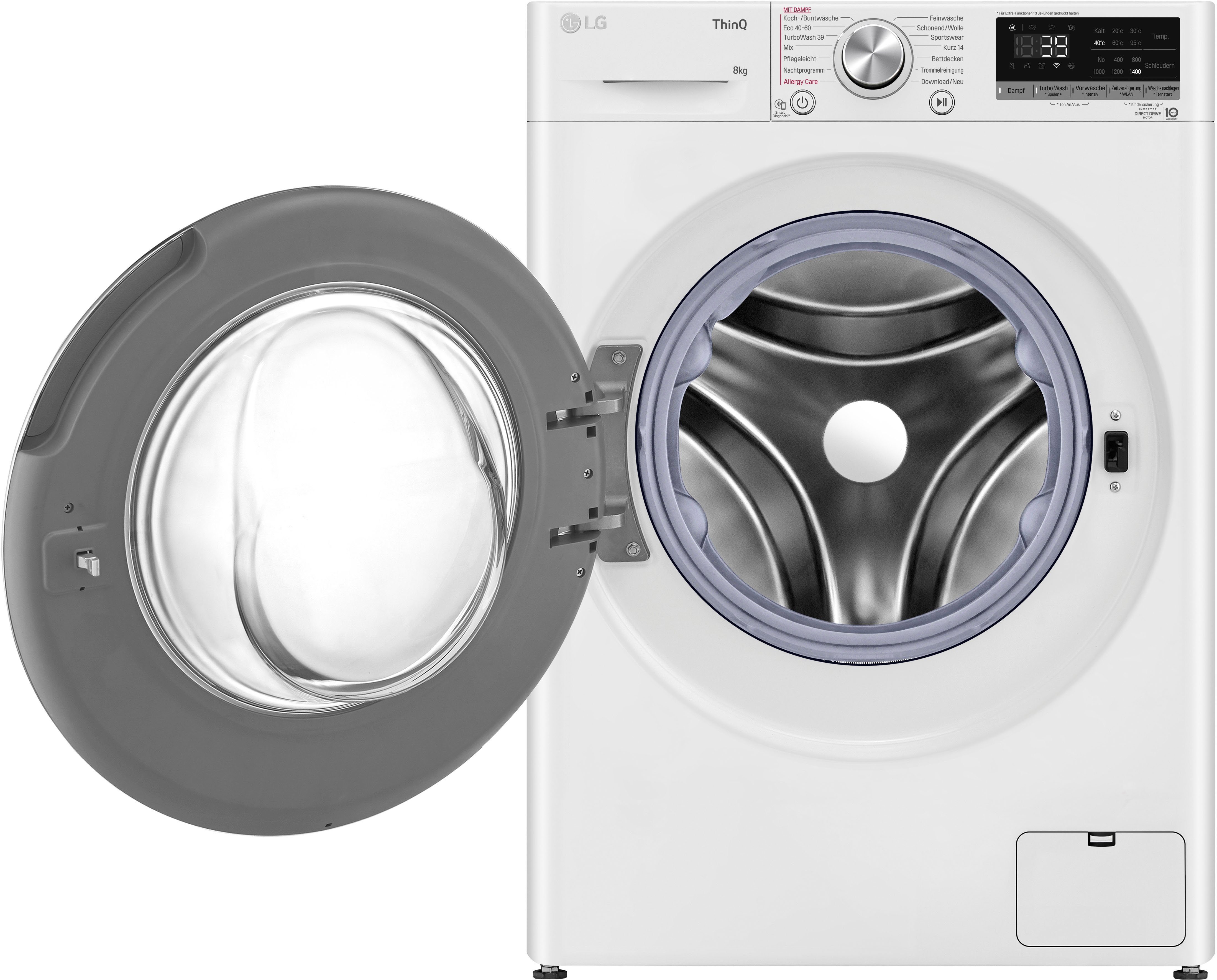 LG Waschmaschine Serie 7 F4WV708P1E, 8 kg, 1400 U/min, TurboWash® - Waschen in nur 39 Minuten