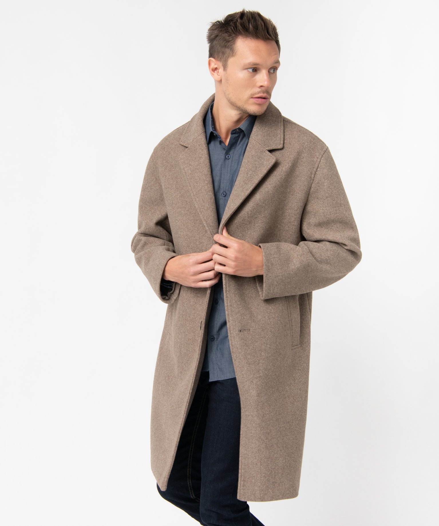 Manteau homme court coupe oversize beige | GEMO