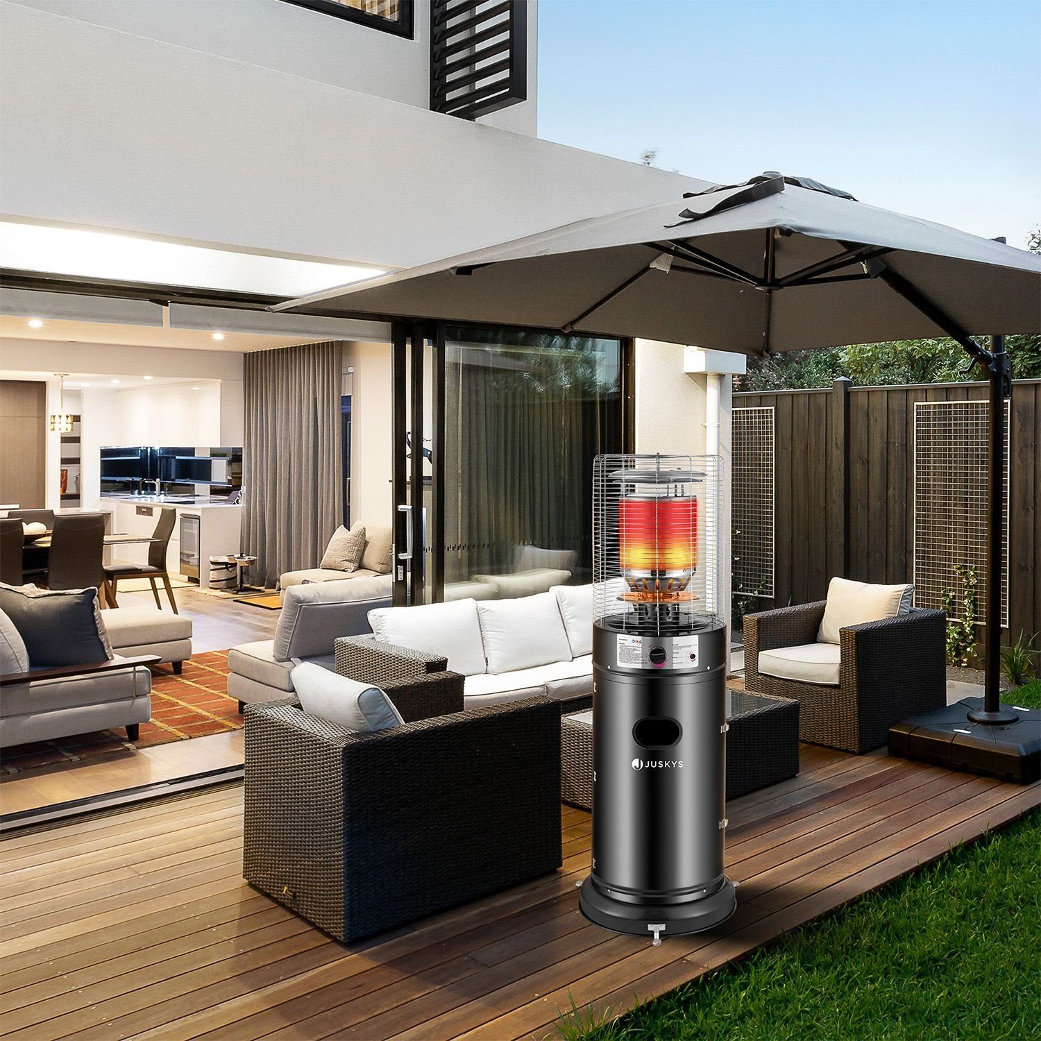 Juskys Heizstrahler Cuna, 11000 W, integrierter Kippschutz, Inkl. Druckminderer, robuste Schutzhülle