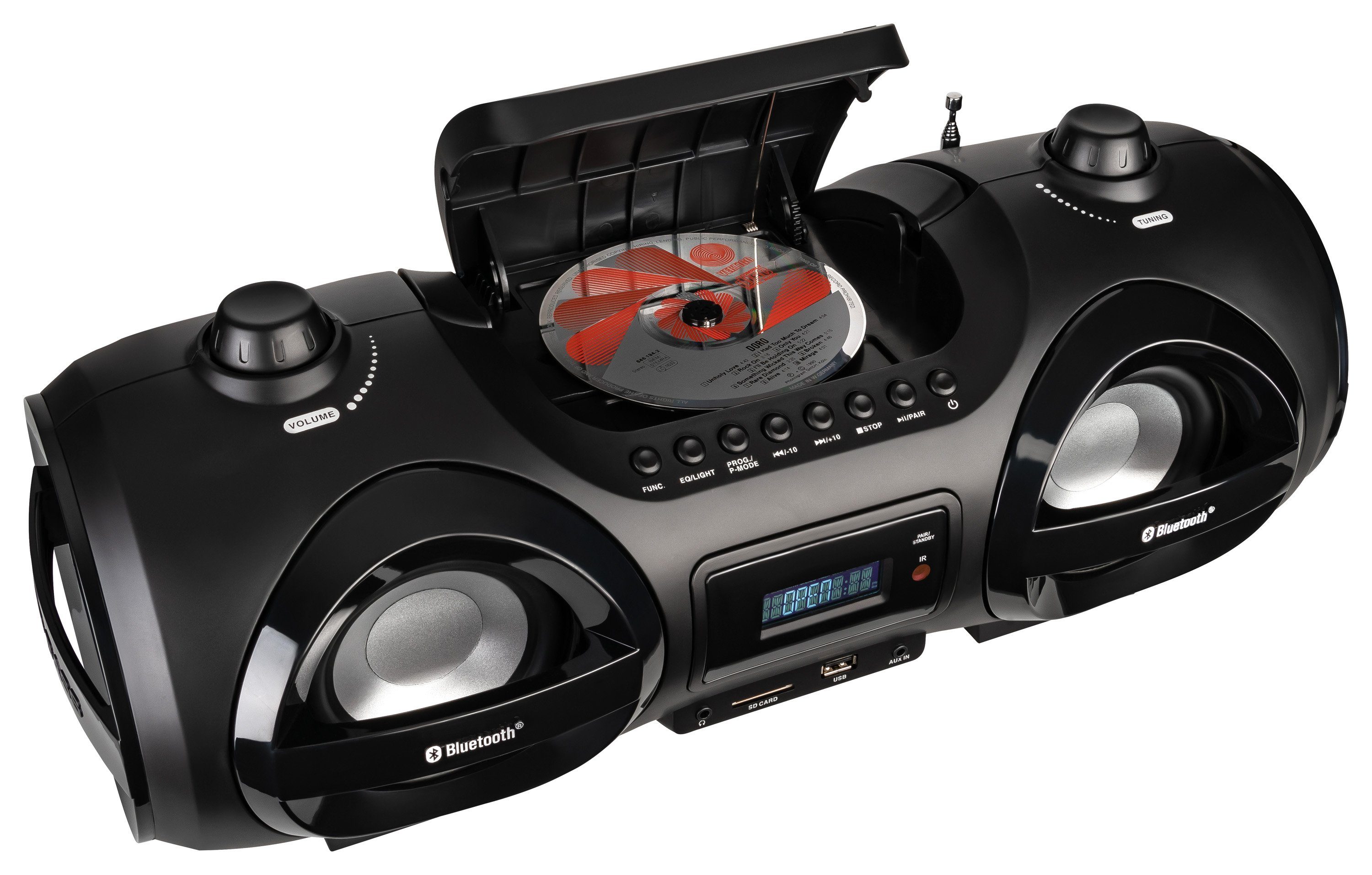Reflexion CDR900BT Boombox (200 W, Tragbarer CD-Player, Ghettoblaster, Discolicht mit blinkender Modi-Auswahl, Bluetooth, MP3, CD, USB, SD, AUX-IN)