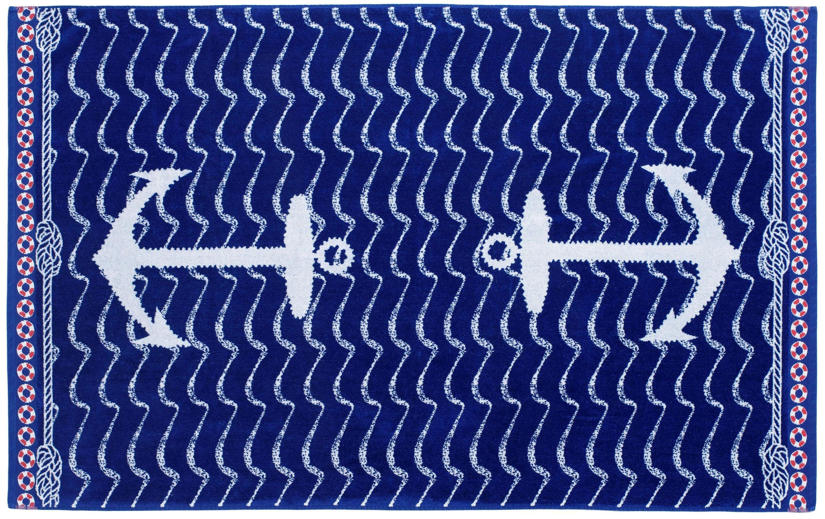 Gözze Strandtuch Anker, Jacquard-Velours (1-St), Badetuch, maritimes Motiv, reine Baumwolle