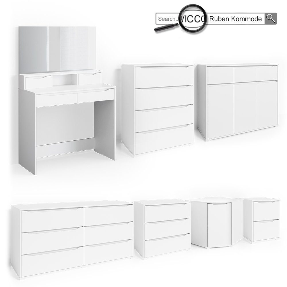 Vicco Nachtkommode Nachttisch Kommode für Boxspringbett RUBEN weiß