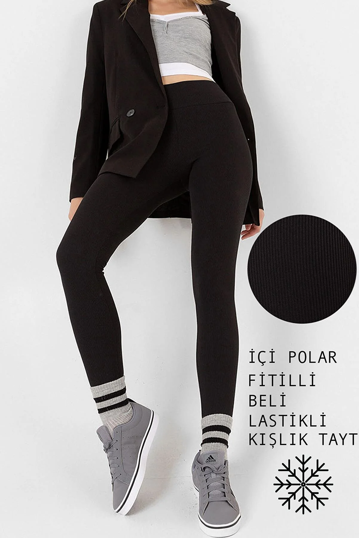 Domoda  Schwarze Fleece-Innenseite, elastische, erhöhte, gerippte, kombinierte Interlock-Winter-Strickstrumpfhose