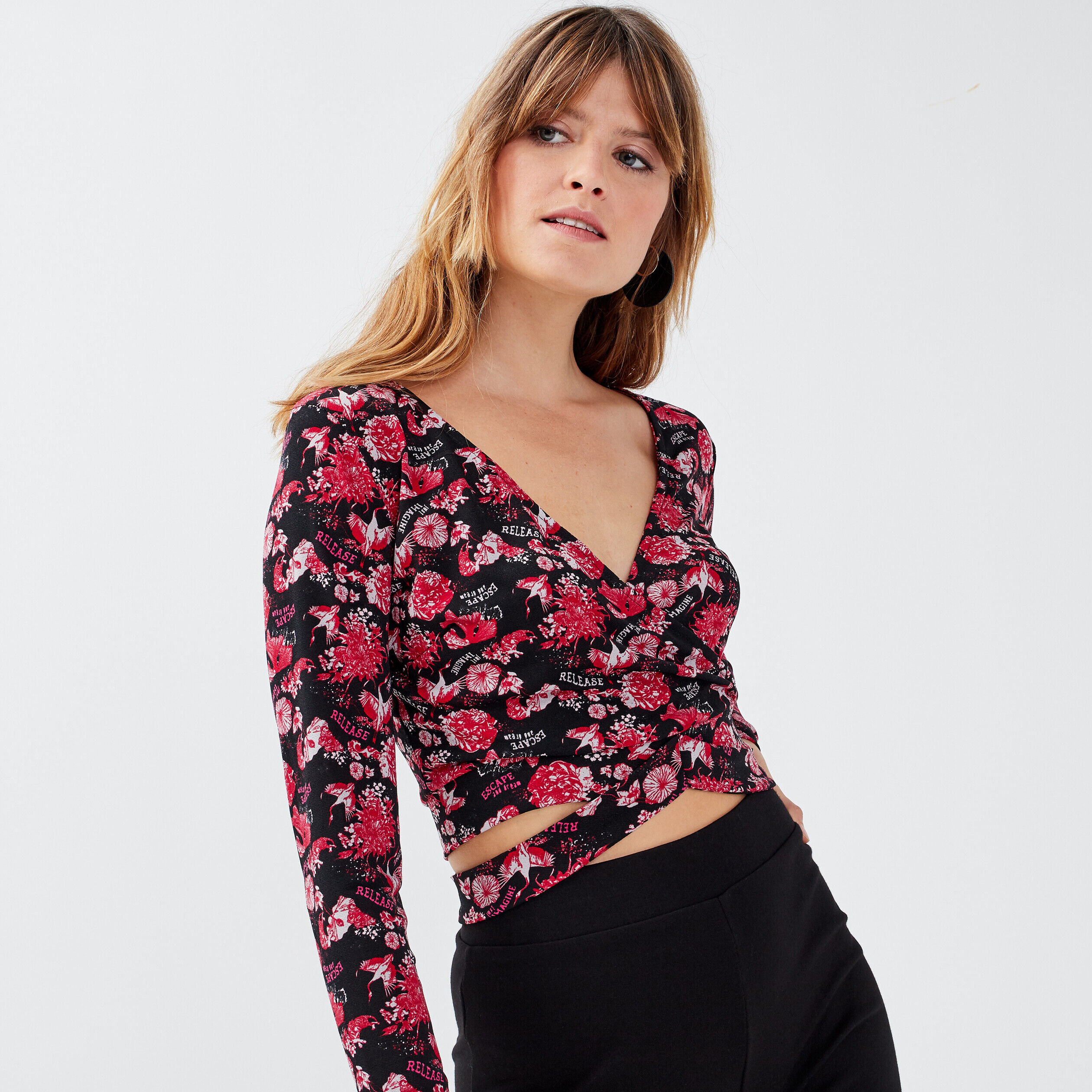 Crop top manches longues noir femme | Cache Cache