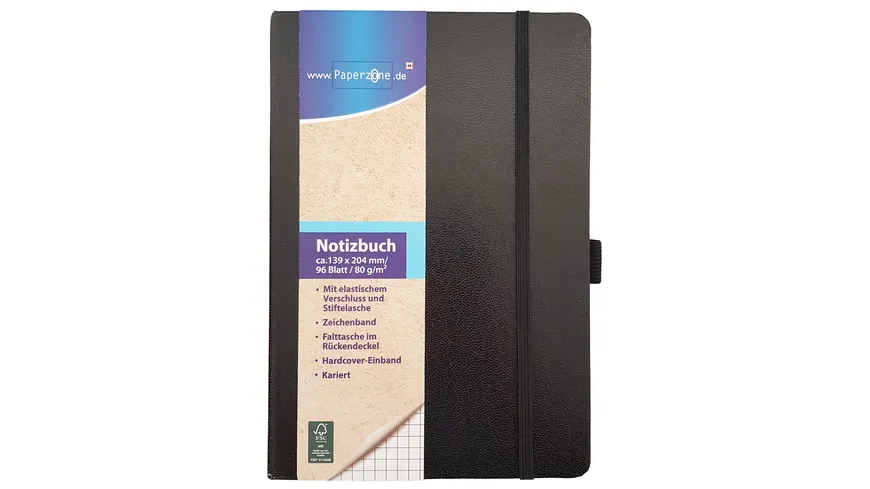 PAPERZONE Notizbuch A5 kariert schwarz