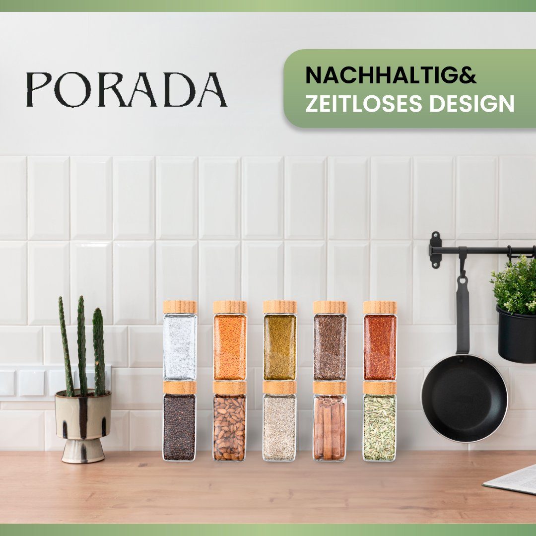 PORADA Gewürzbehälter Gewürzstreuer 120 ml Bambus Deckel x172 Etiketten Stift & Trichter, (Set, 24-tlg., x24 Gewürzstreuer)