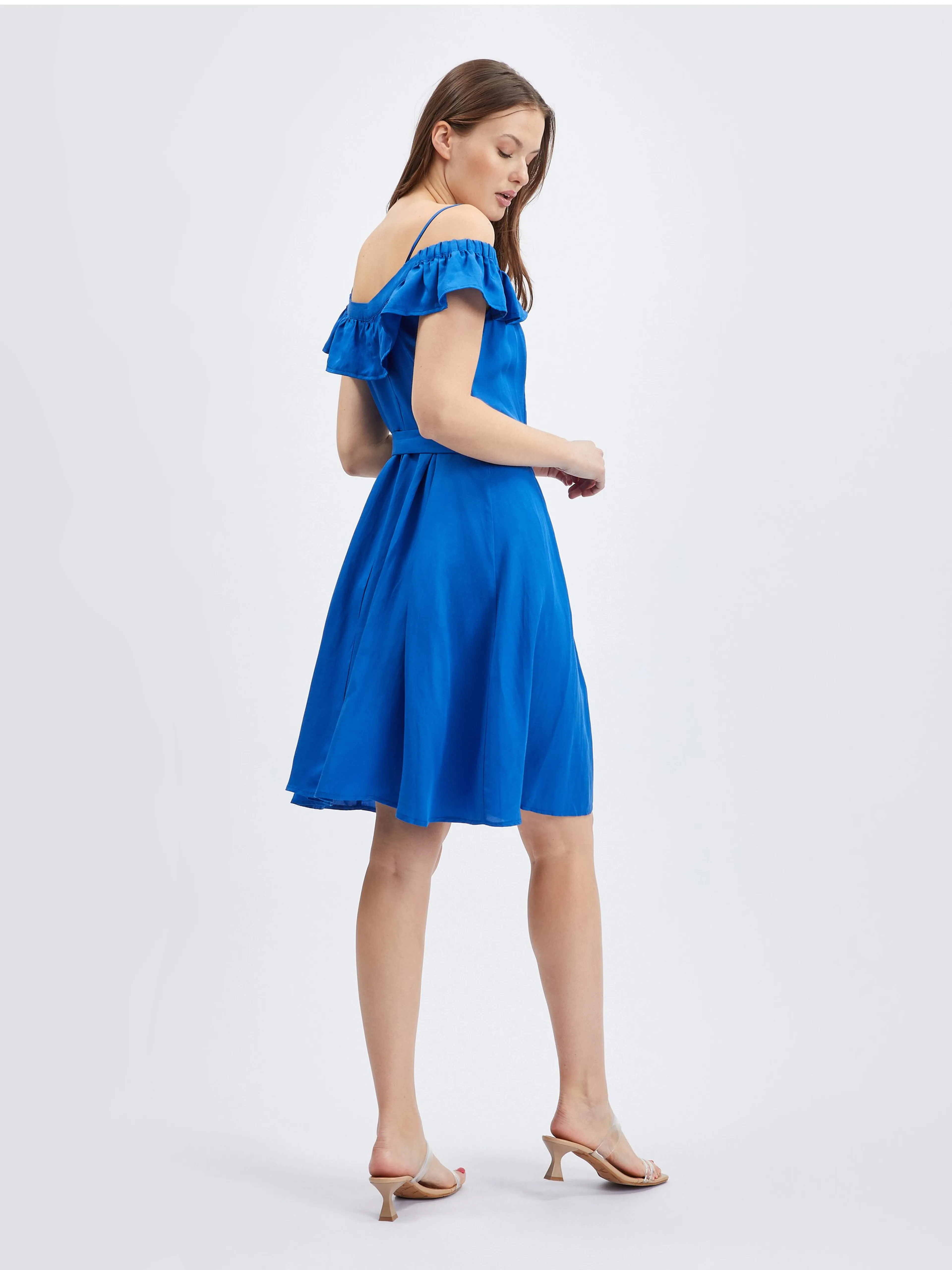 Blaues Damenkleid mit Leinen ORSAY