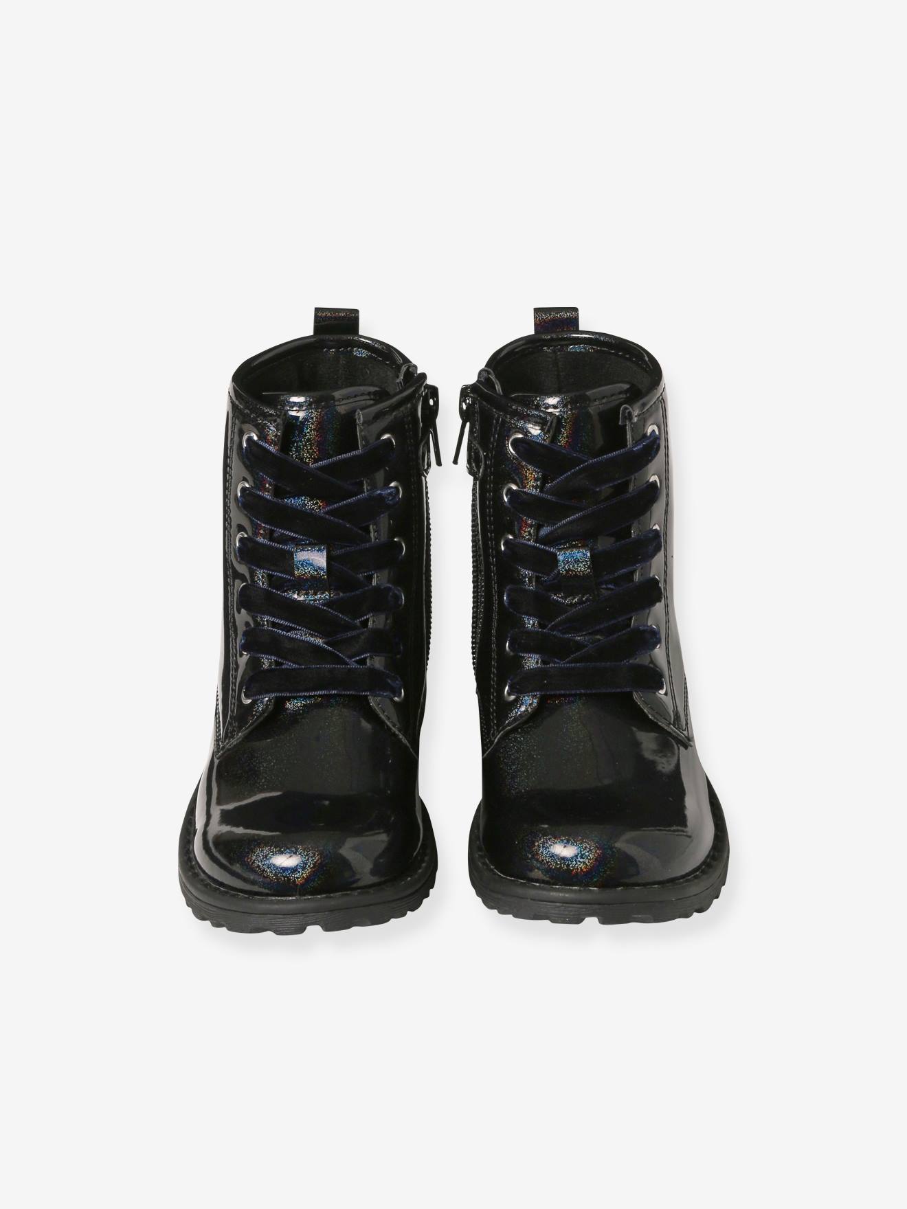 Vertbaudet Mädchen Schnürboots mit Reißverschluss, Lack-Optik - schwarz