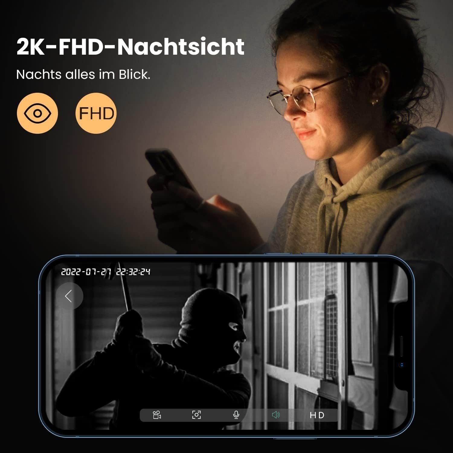 ieGeek Türklingel 2K Video-Türklingel mit Chime,Kabellos Smart Home klingel & SD-Karte (2,4-GHz-WLAN Intelligente Türklingelkamera mit PIR Bewegungserkennung, 2-Wege-Audio,24/7-Daueraufzeichnung,Echtzeit-Benachrichtigung), Menschliche Erkennung,Cloud
