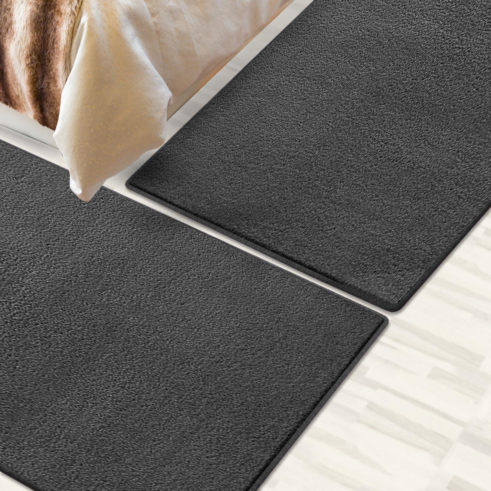 Hochflor-Bettumrandung Dynasty Anthrazit, 3 Größen, Teppichläufer, ideal im Schlafzimmer Floordirekt, Höhe 8.5 mm, (3-tlg), Velours