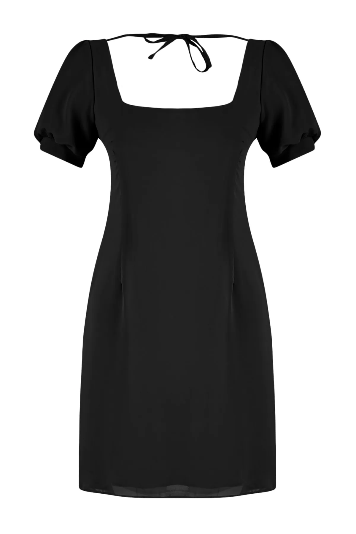 Trendyol Collection  Schwarzes, gerade geschnittenes, gewebtes Mini-Kleid mit Chiffon-Futter und quadratischem Kragen TWOSS23EL00457