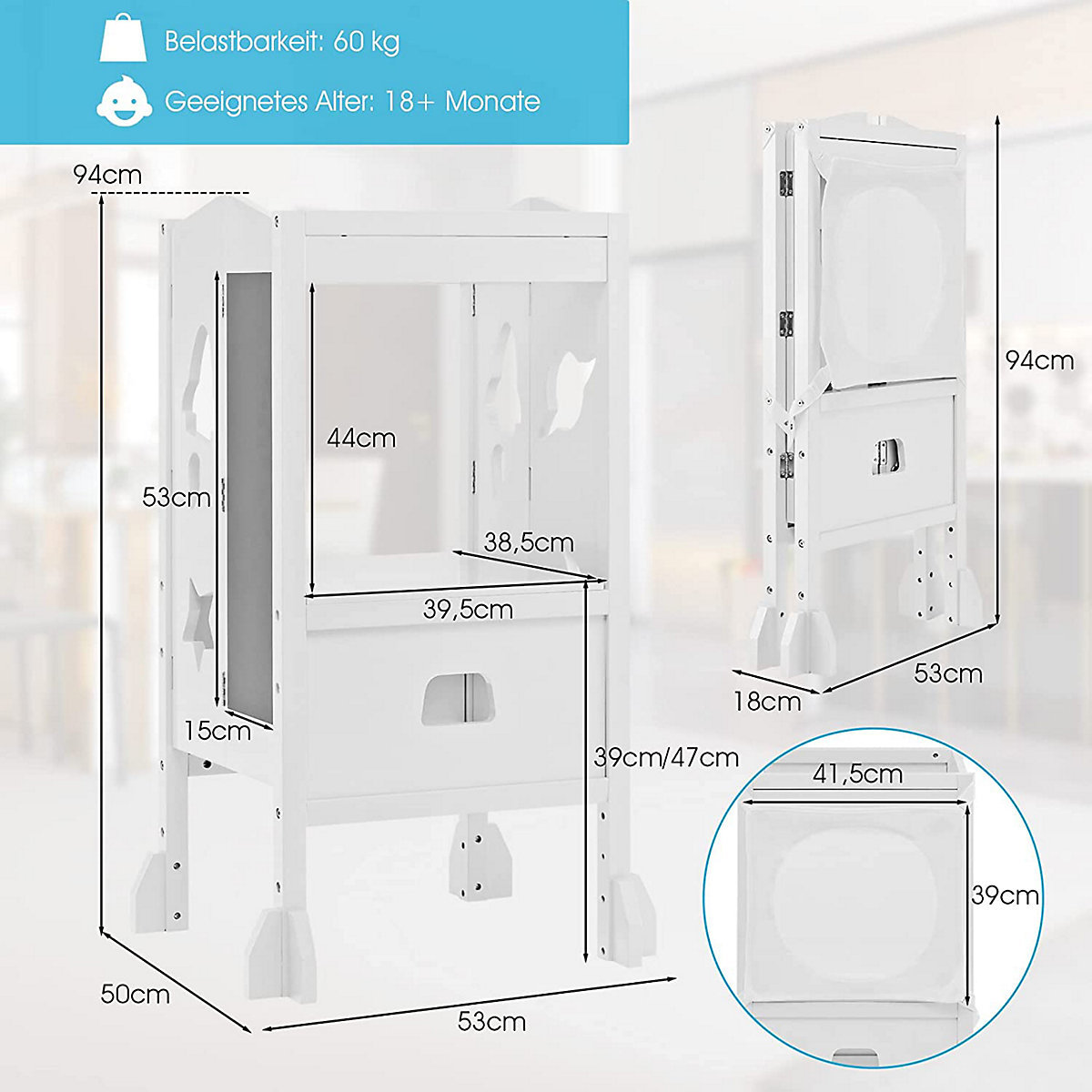 Lernturm Tritthocker klappbar mit Tafel & Sicherheitsnetz