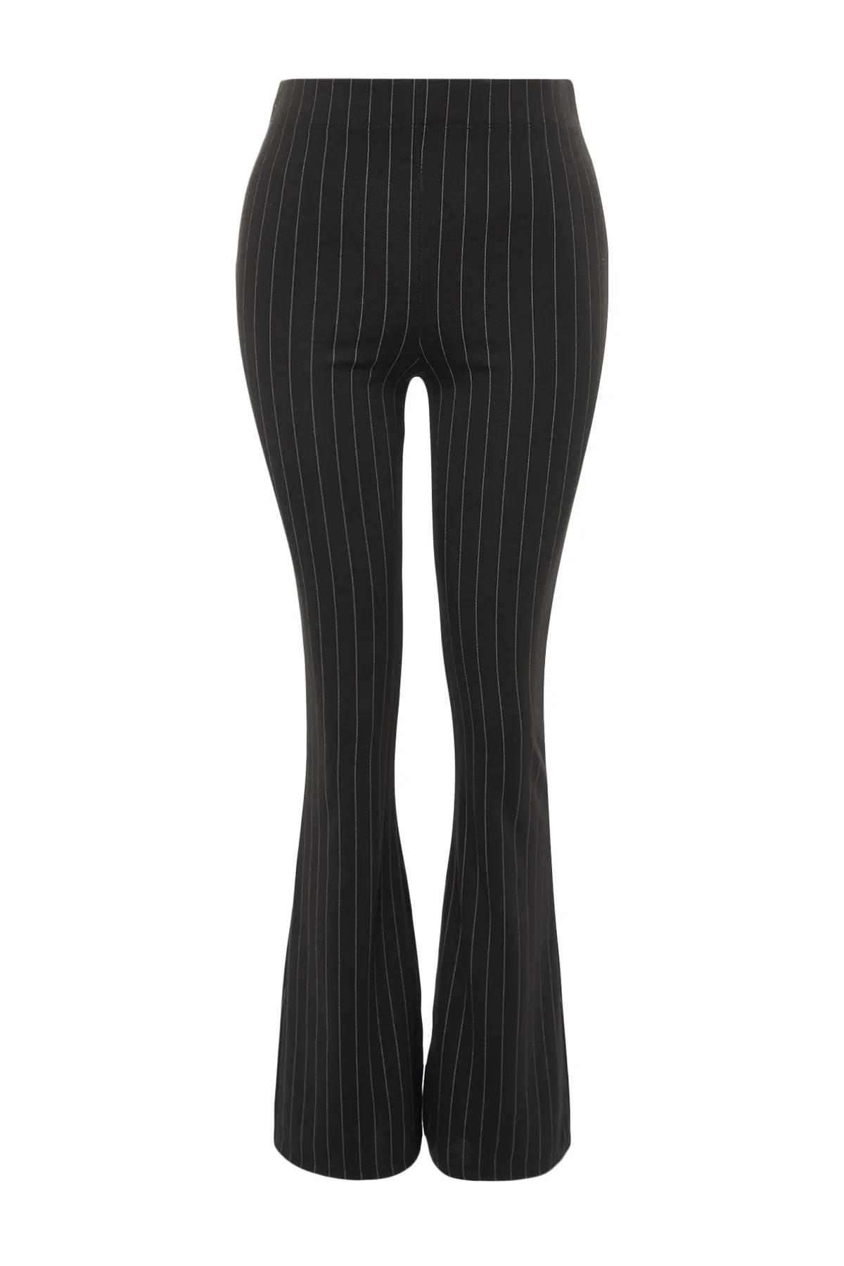 Trendyol Collection  Schwarze Smart Slit Flare/Spanish Leg High Waist Gestreifte Strick-Leggings-Hose TWOSS23PL00126
