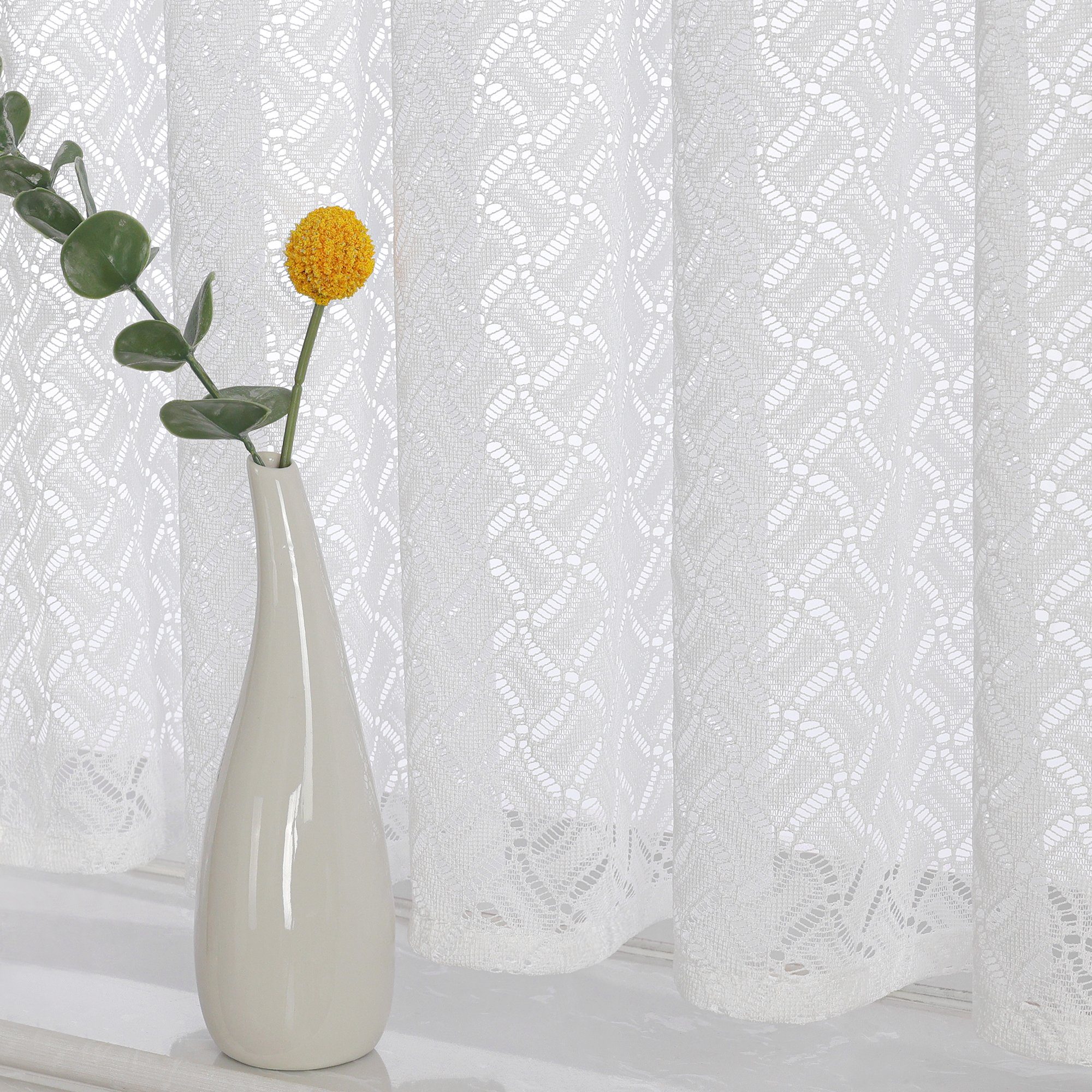 Scheibengardine, Joyswahl, Stangendurchzug (2 St), transparent, mit Karo, Vintage, Kurztores Jacquard Gardinen