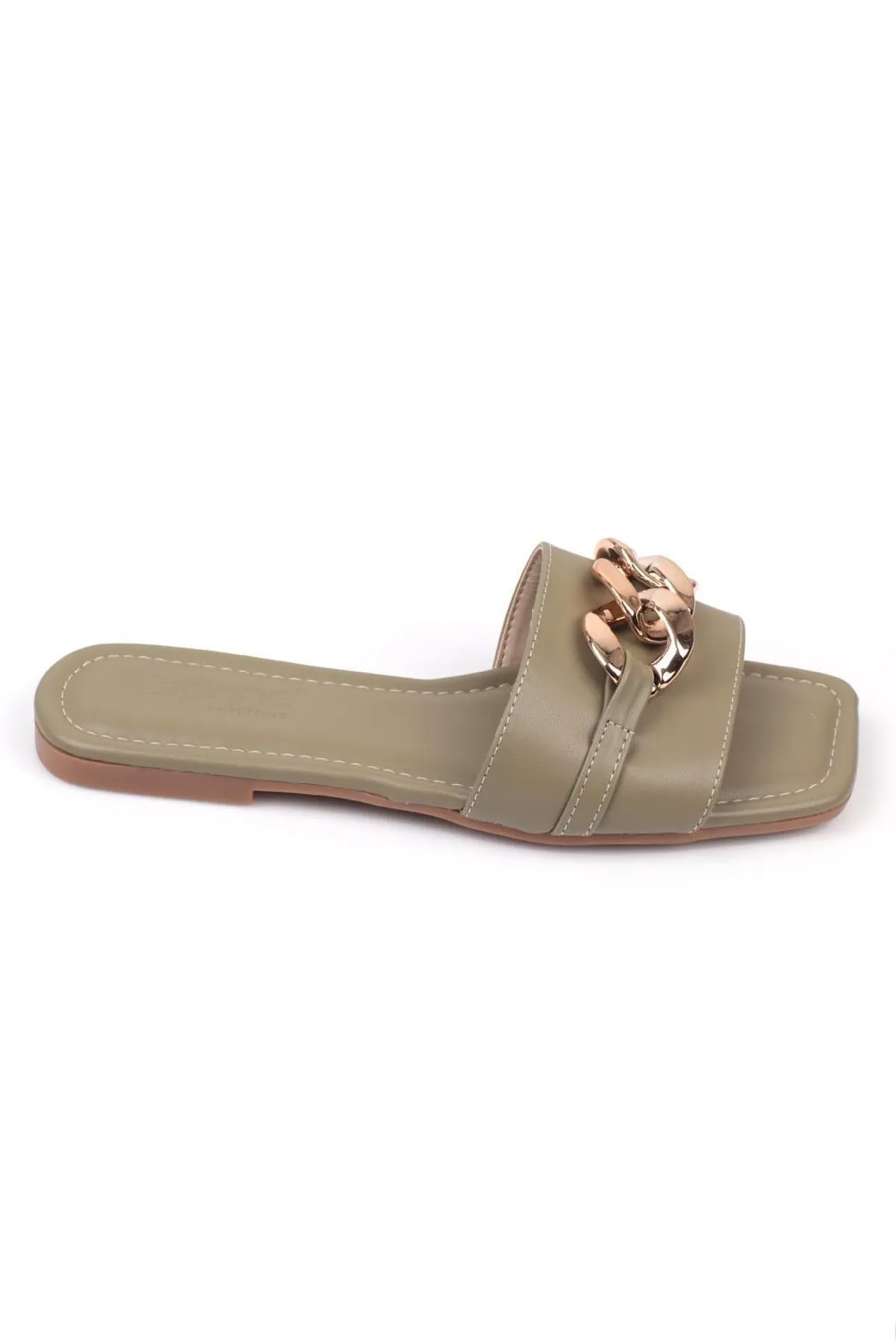 Capone Outfitters  Capone Single Band Chain Moss Green Damen-Hausschuhe