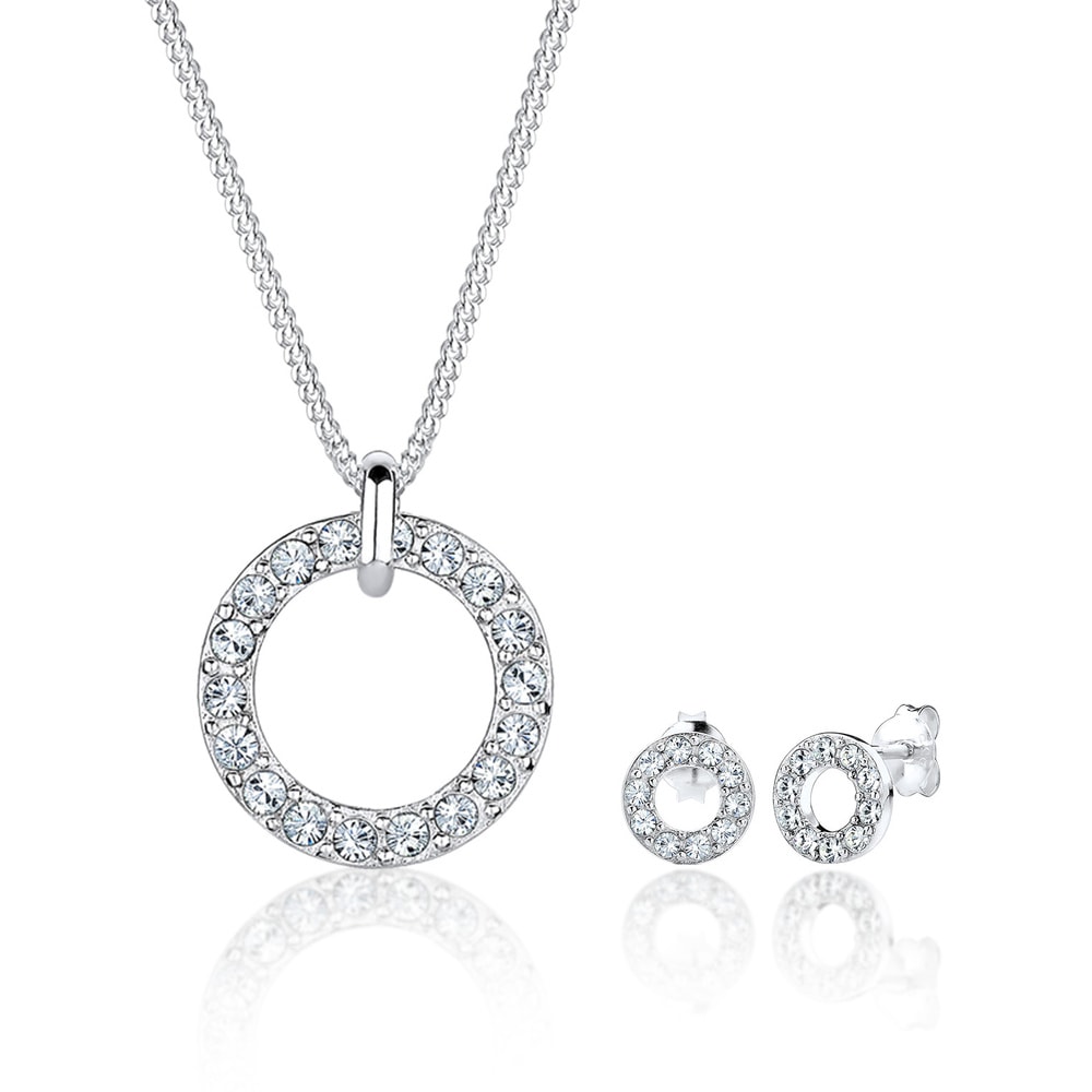 Elli Elli Ensemble de Bijoux Femmes Cercle Pendentif étincelant Géo Set clous d'oreill Bijoux