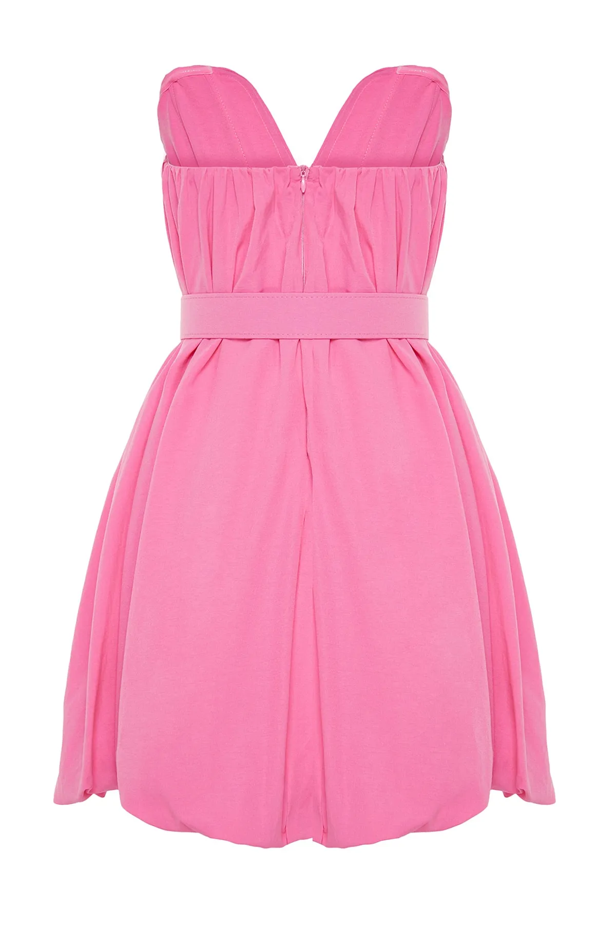 Trendyol Collection  Rosa Ballonrock, Gürtel und detailliertes Popeline-Elegantes Abendkleid TPRSS23EL00576