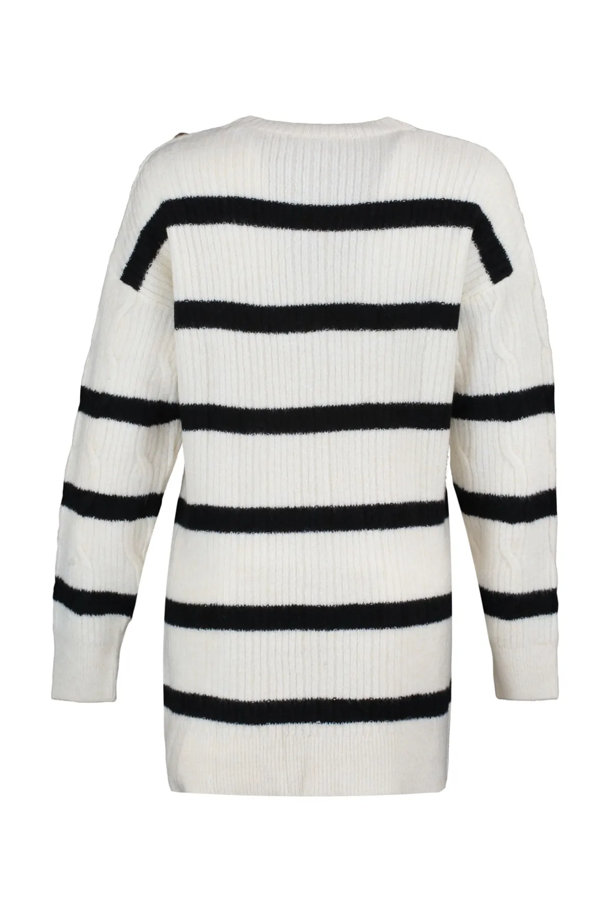 Trendyol Modest  Ecru gestreifter Strickpullover mit Knöpfen TCTAW23AK00063