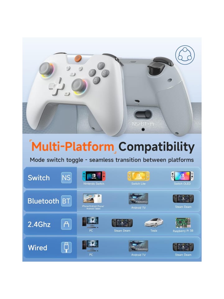 Almina EasySMX X05 Controller PC mit 7 Farbe RGB Licht Hall Triggers Weiß in Weiß günstig kaufen onesize