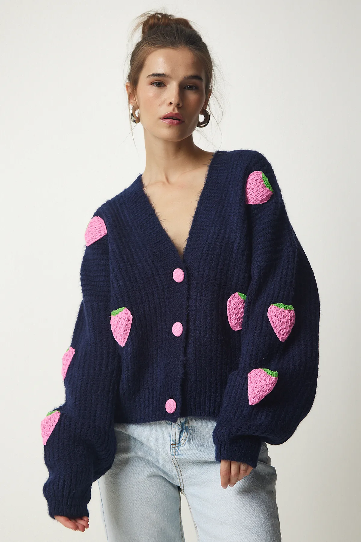 Happiness İstanbul  Strickjacke - Dunkelblau - Oversized