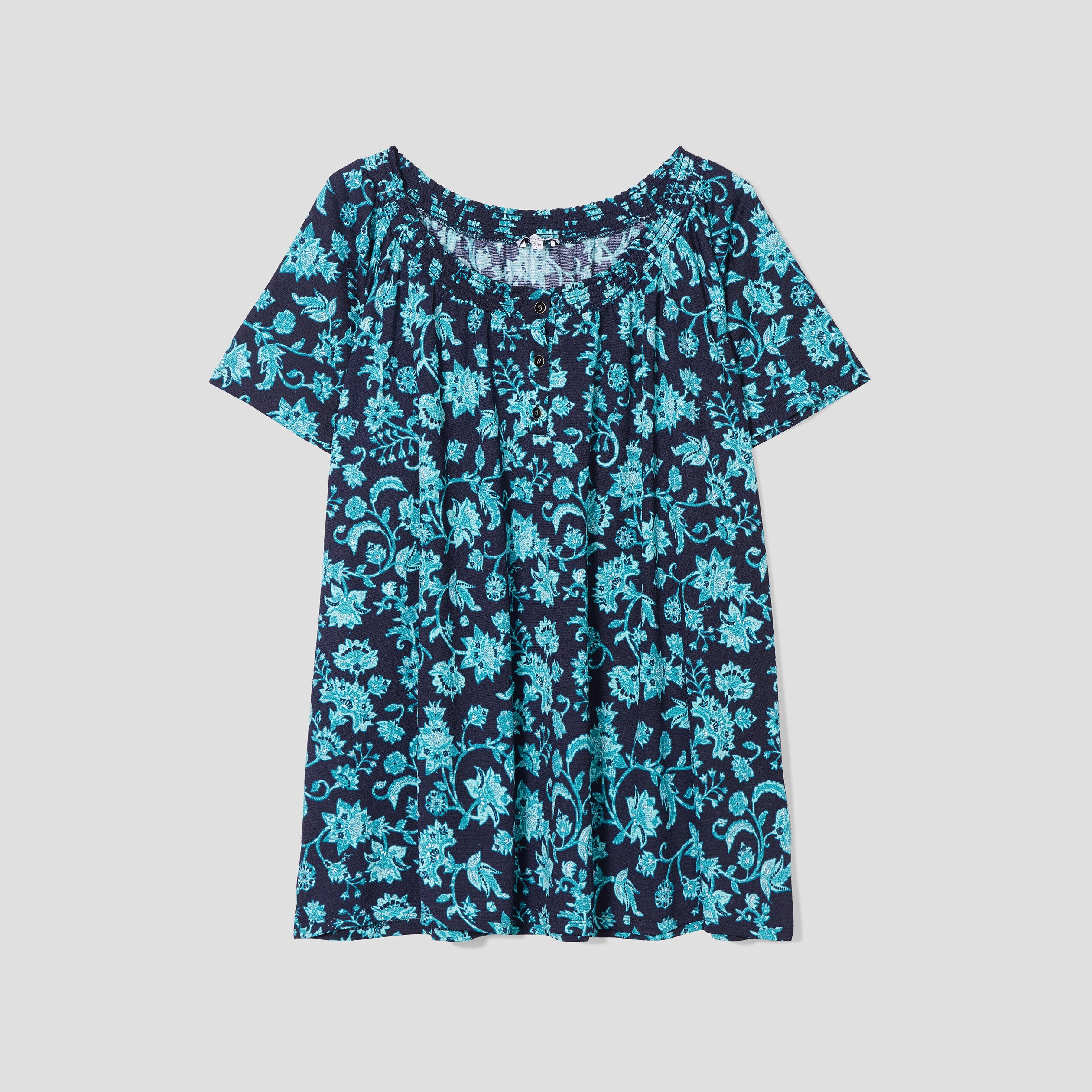 T-shirt col smocké manches courtes bleu marine femme grande taille | La Halle
