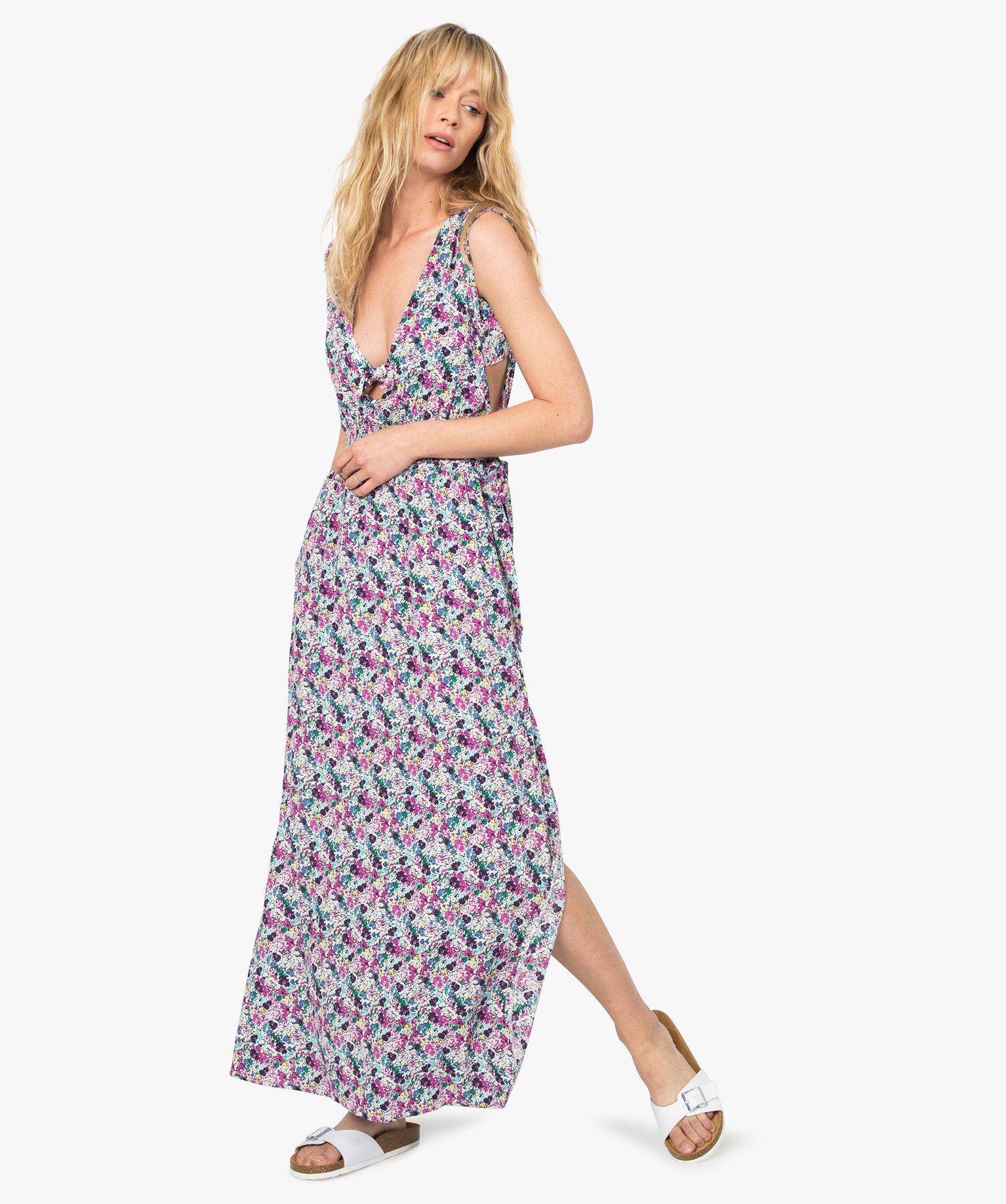Robe de plage femme imprimée longue et échancrée imprime | GEMO