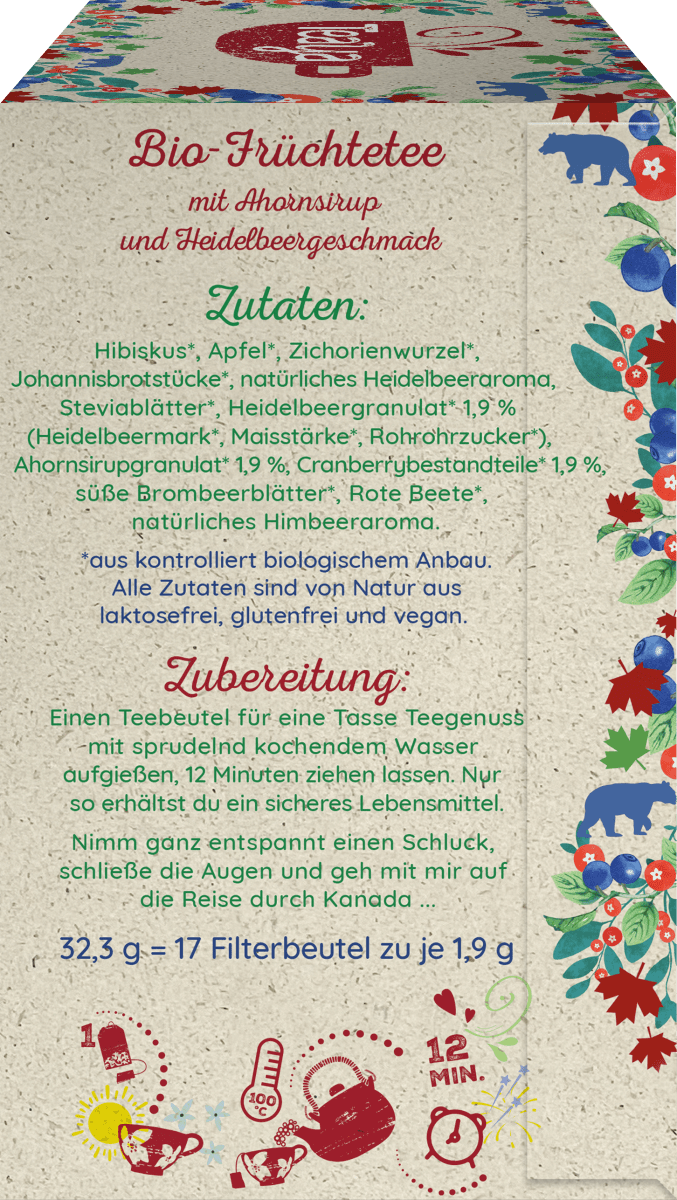 Früchtetee \taste my Canada\ mit Cranberry, Heidelbeere & Ahornsirup (17 Beutel), 32,3 g