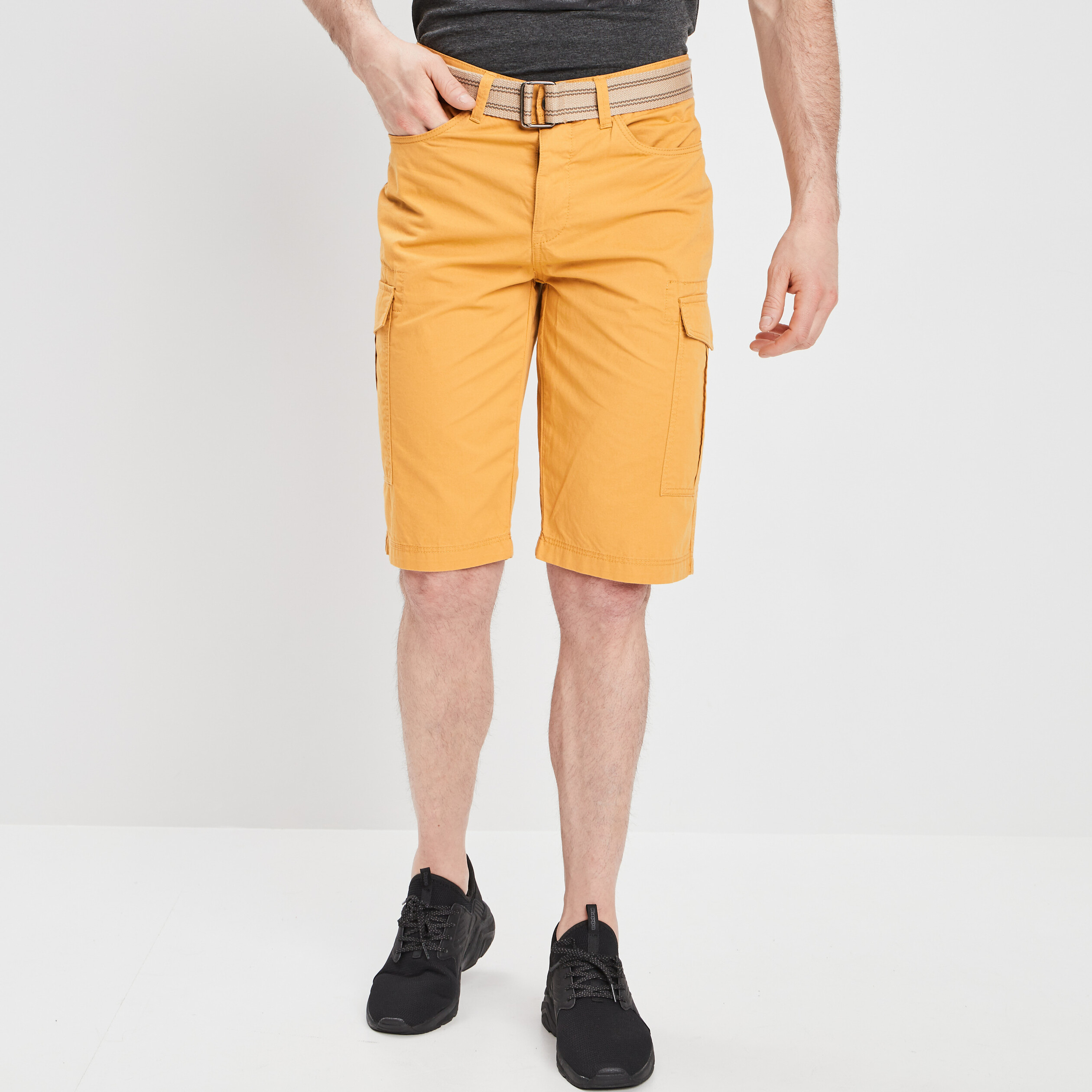 Bermuda cargo ceinturé jaune moutarde homme | La Halle