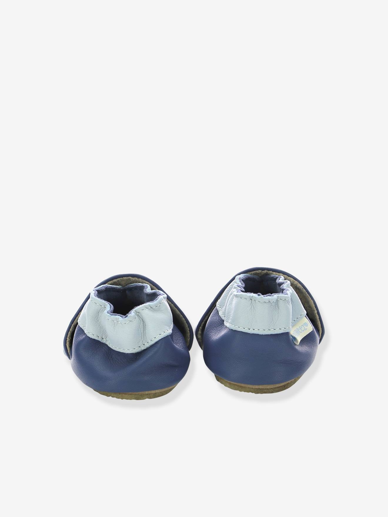 Chaussons cuir souple bébé Dino Time ROBEEZ© marine