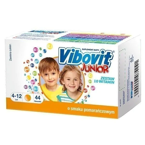 Vibovit Junior, vitaminsæt til børn fra 4 år, appelsinsmag, breve