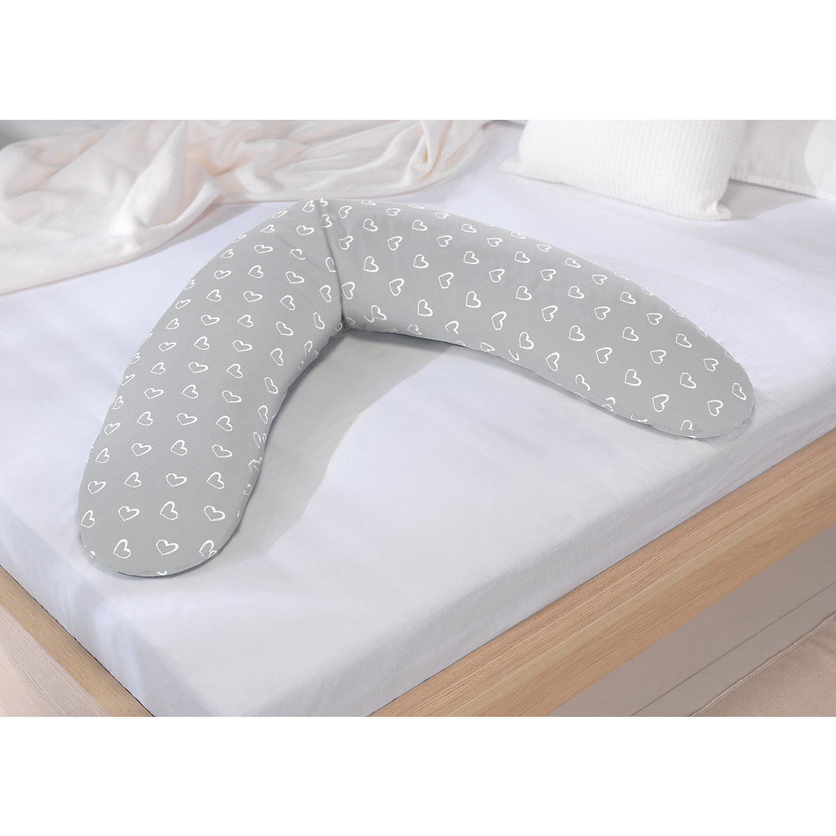 Bezug für Stillkissen Komfort 180 cm, Herzen grau
