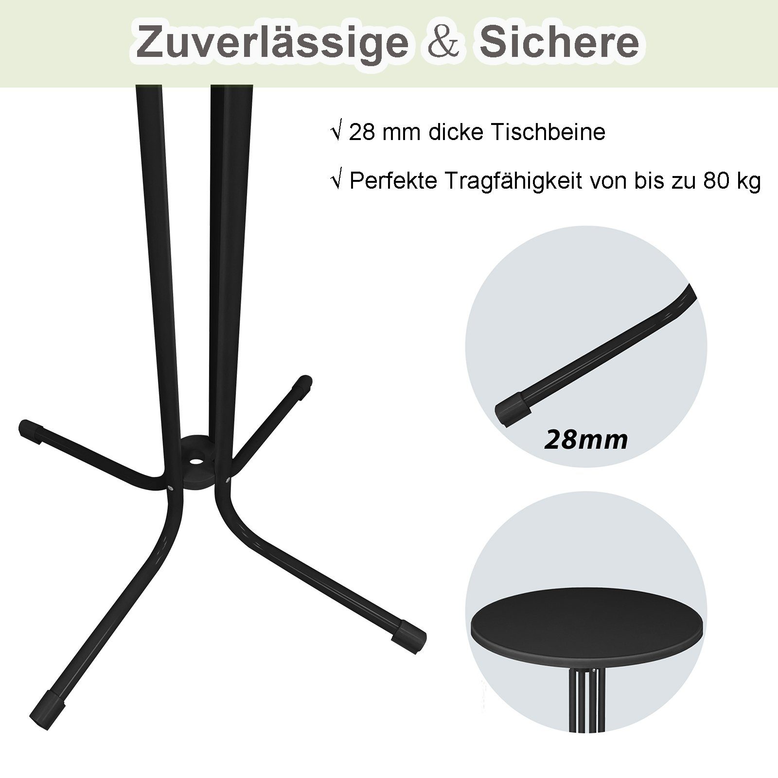 AUFUN Stehtisch Klappbarer Bistrotisch für Außen und Innen, 80cm