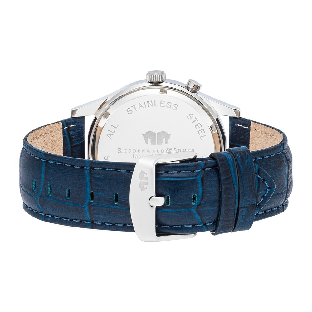 Rhodenwald & Söhne Montre à quartz Moontime en Argent Cuir véritable en Bleu Montre