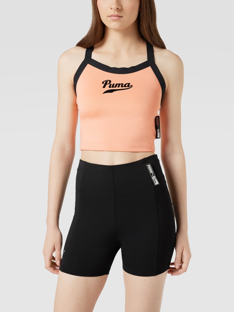 Crop Top mit Label-Applikation in apricot