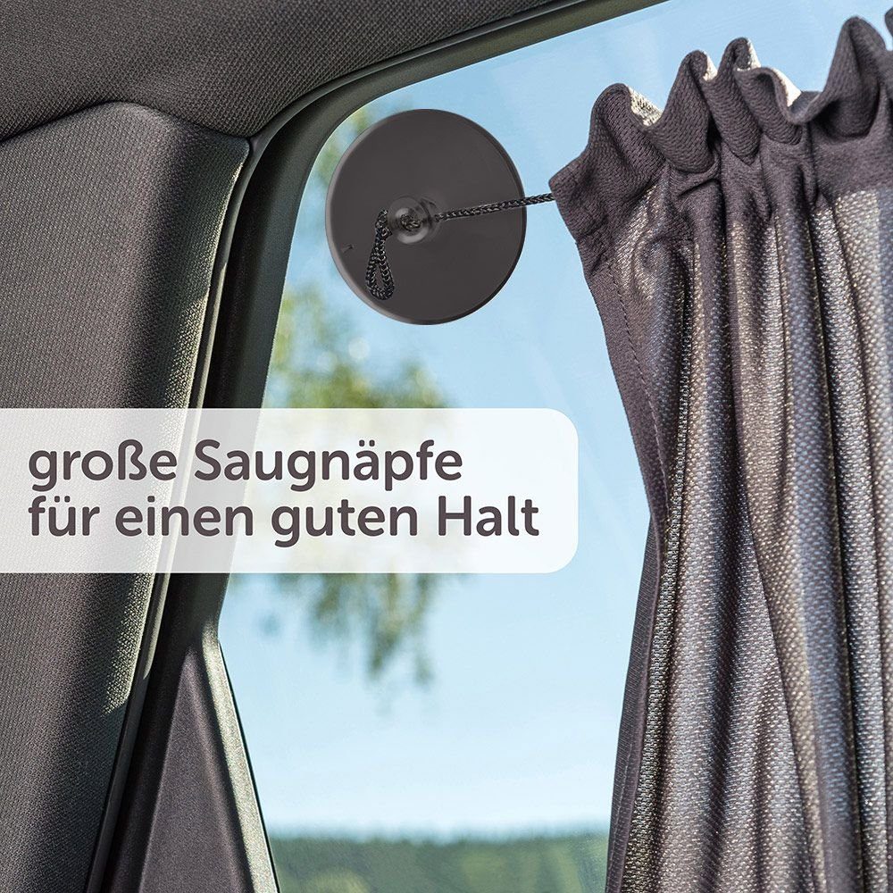 Sonnenschutz Slide & Shade - Dunkelgrau, Zamboo, 2 x Sonnenschutz für Auto Seitenscheibe mit Vorhangfunktion UV-Schutz