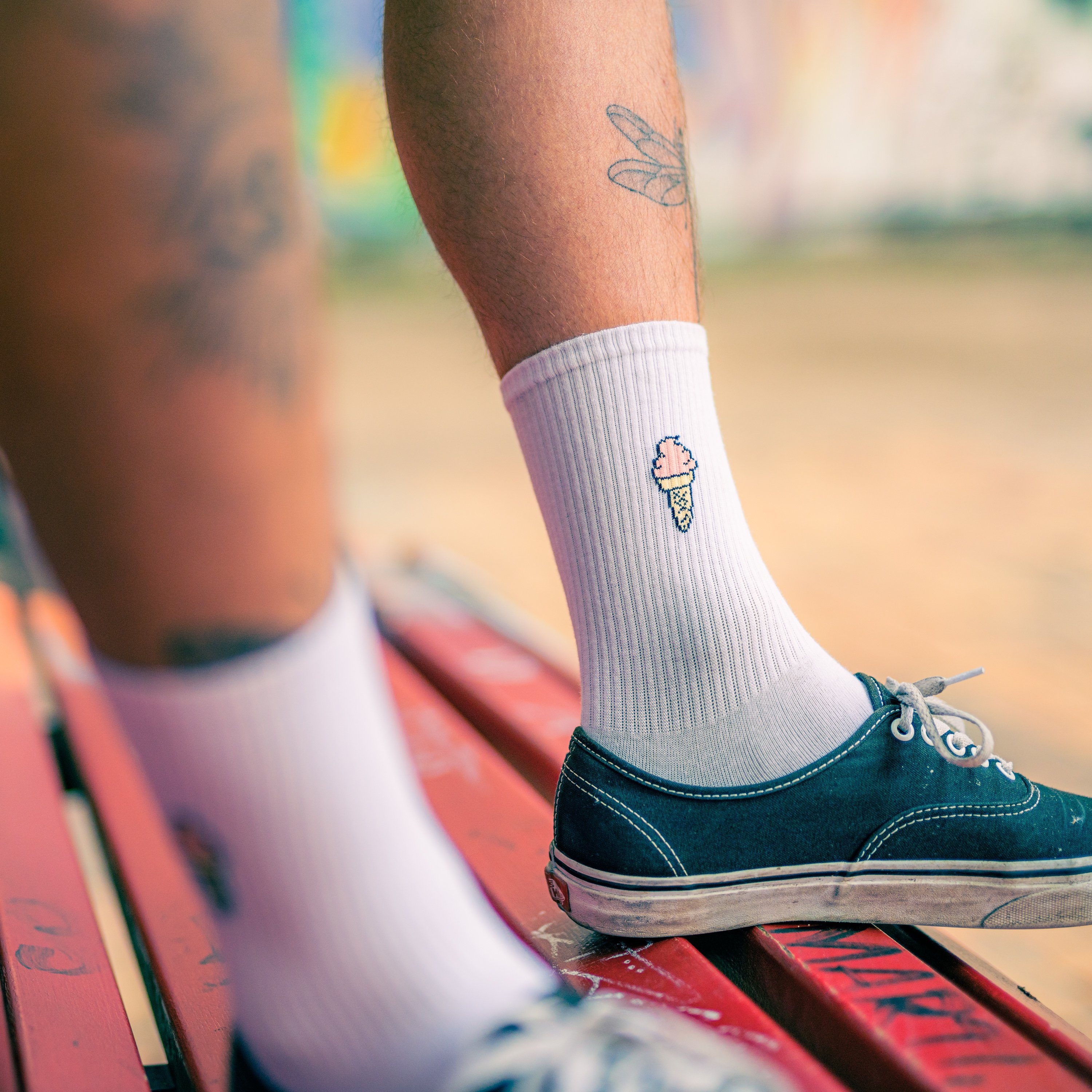 Made by Nami Socken Crew Socks Tennissocken weiß - Print - Baumwolle (3-Paar) 41-44, atmungsaktiv