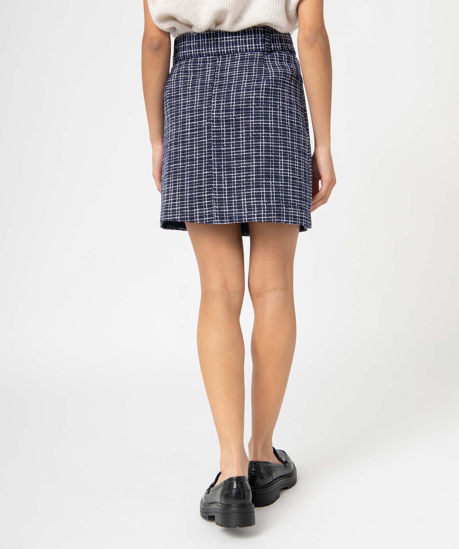 Jupe femme aspect tweed avec large ceinture à boucle bleu | GEMO