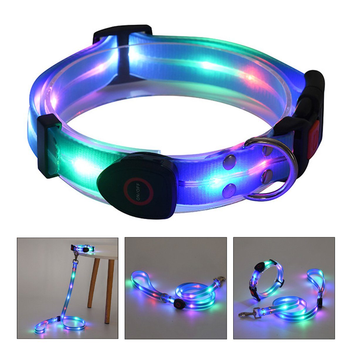 Welikera Führleine Halsband,Led-Leine, USB stark und verschleißfest Wasserdicht