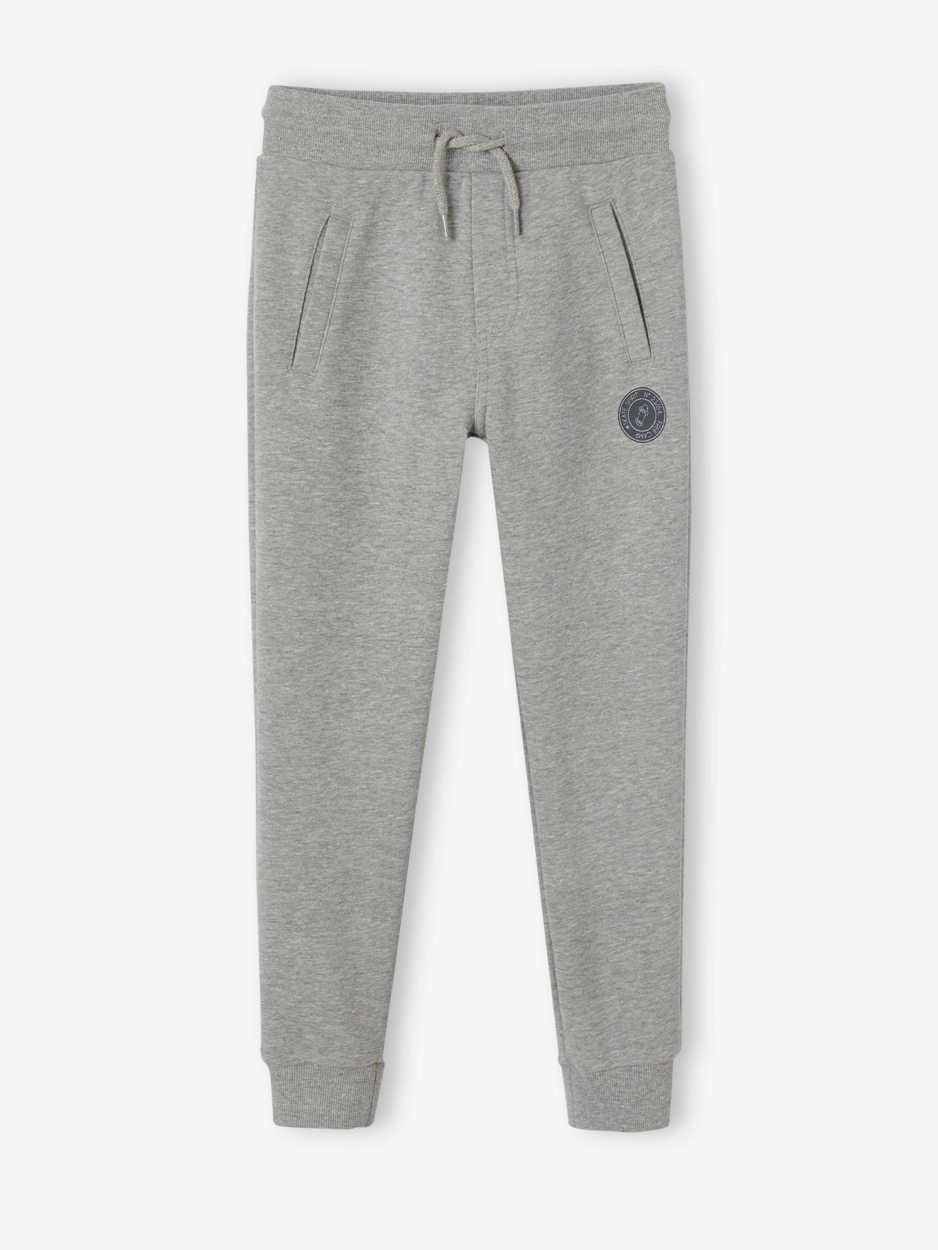 Pantalon jogging Basics garçon en molleton gris moyen chiné
