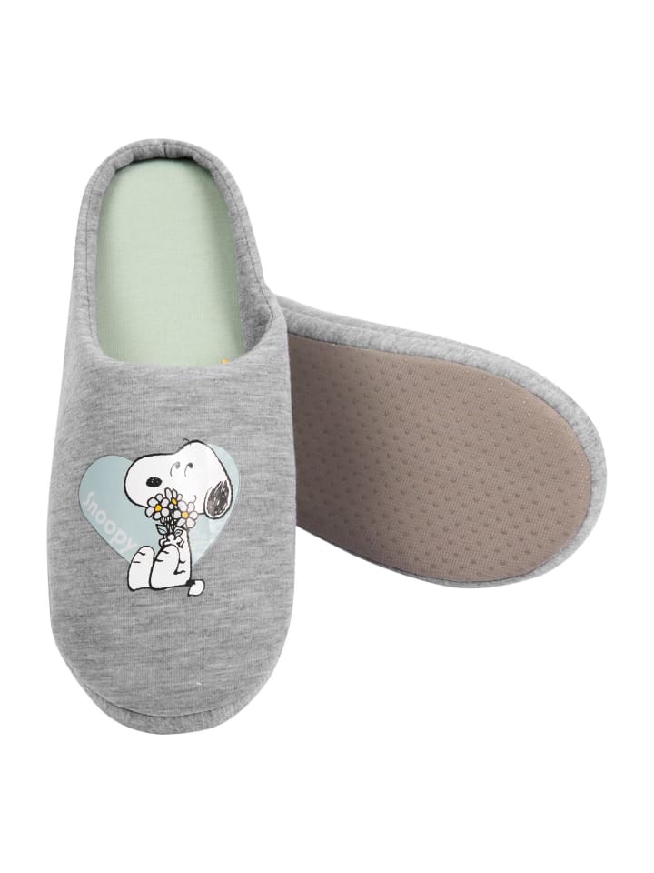 COFI 1453 United Labels Hausschuhe für Damen Snoopy Slipper Pantoffeln in Grau günstig kaufen