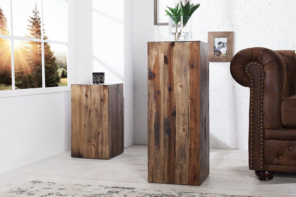 riess-ambiente Beistelltisch COLUMNA 50cm vintage braun, Massivholz · Deko-Säule · Handarbeit · Akazie
