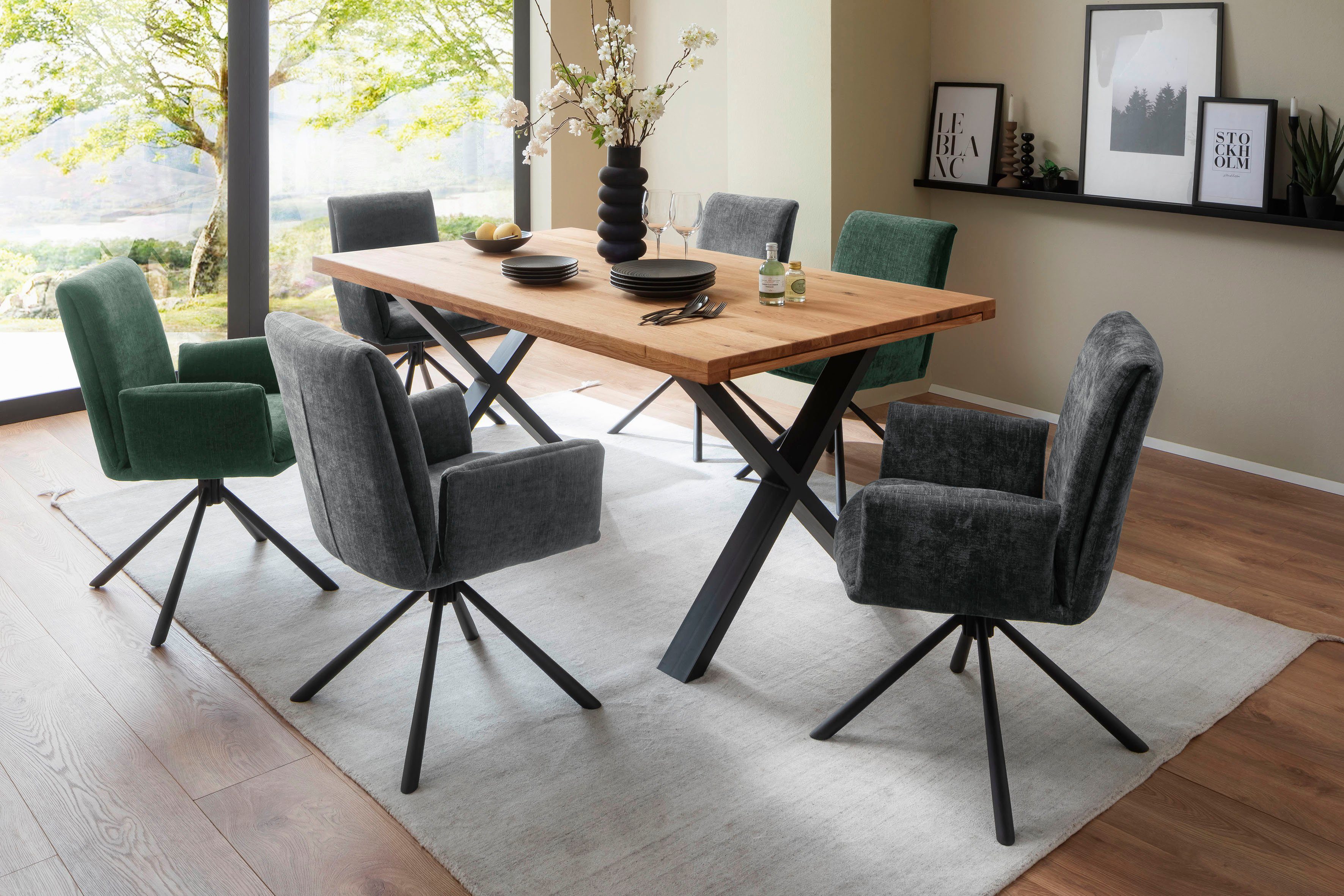 MCA furniture 4-Fußstuhl Boulder, 180°drehbar mit Nivellierung, Stoffbezug in Chenille Optik
