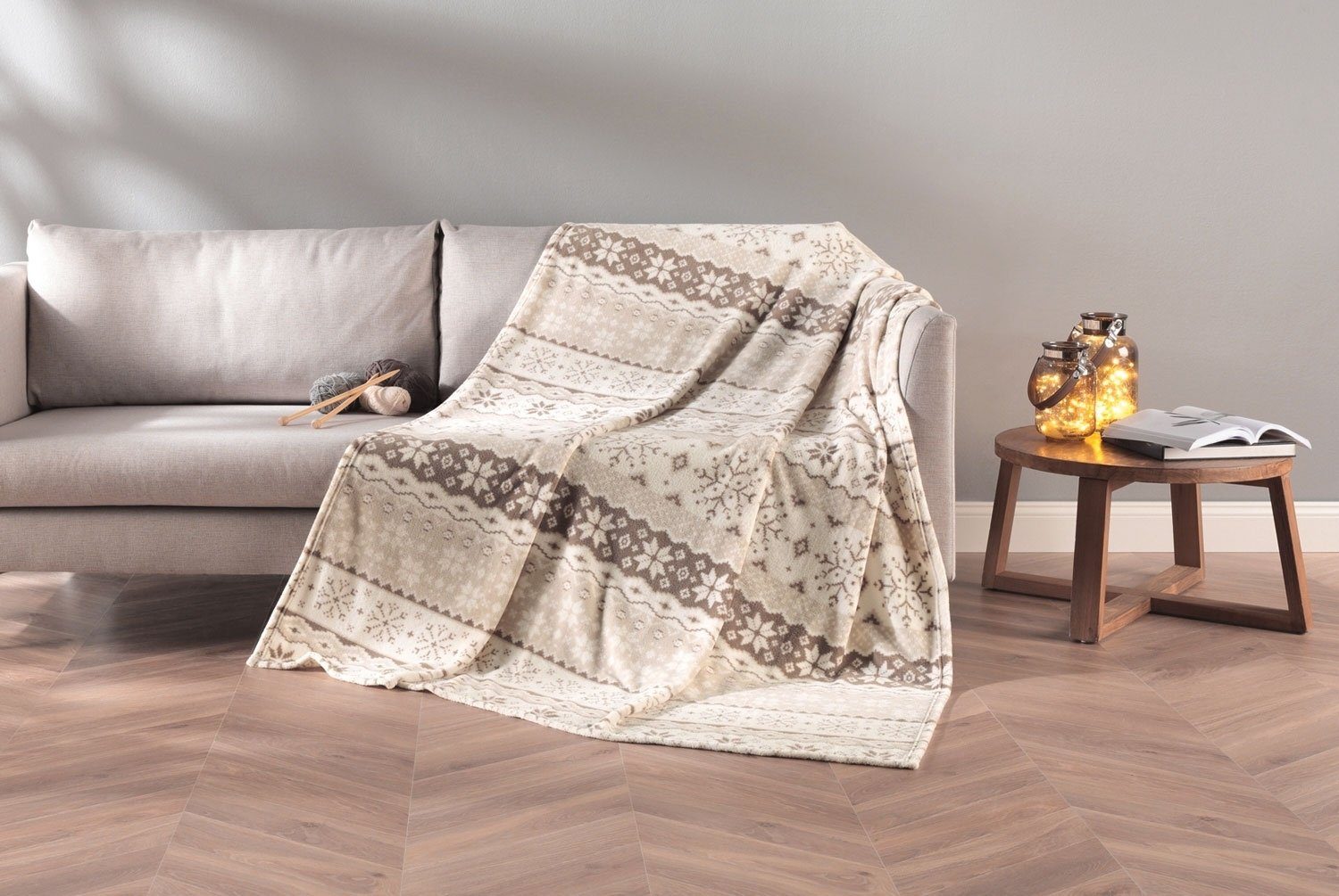 Wohndecke NORDIC, Wohndecke, Taupe, Creme, 150 x 200 cm, Gözze