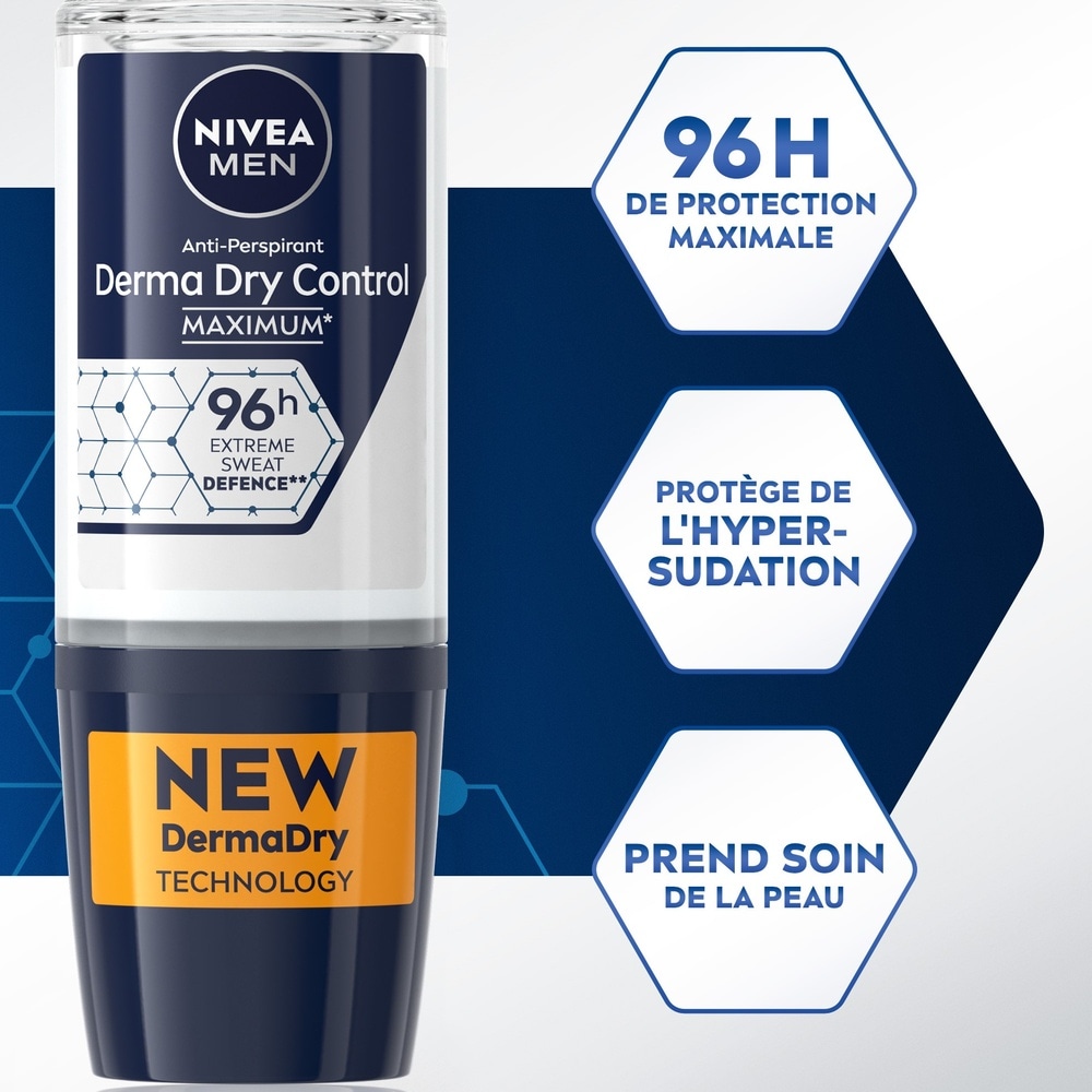 nivea DERMA DRY CONTROL - Déodorant Bille Protection excessive 96h 50ml Déodorant bille DERMA CONTROL 96H Homme