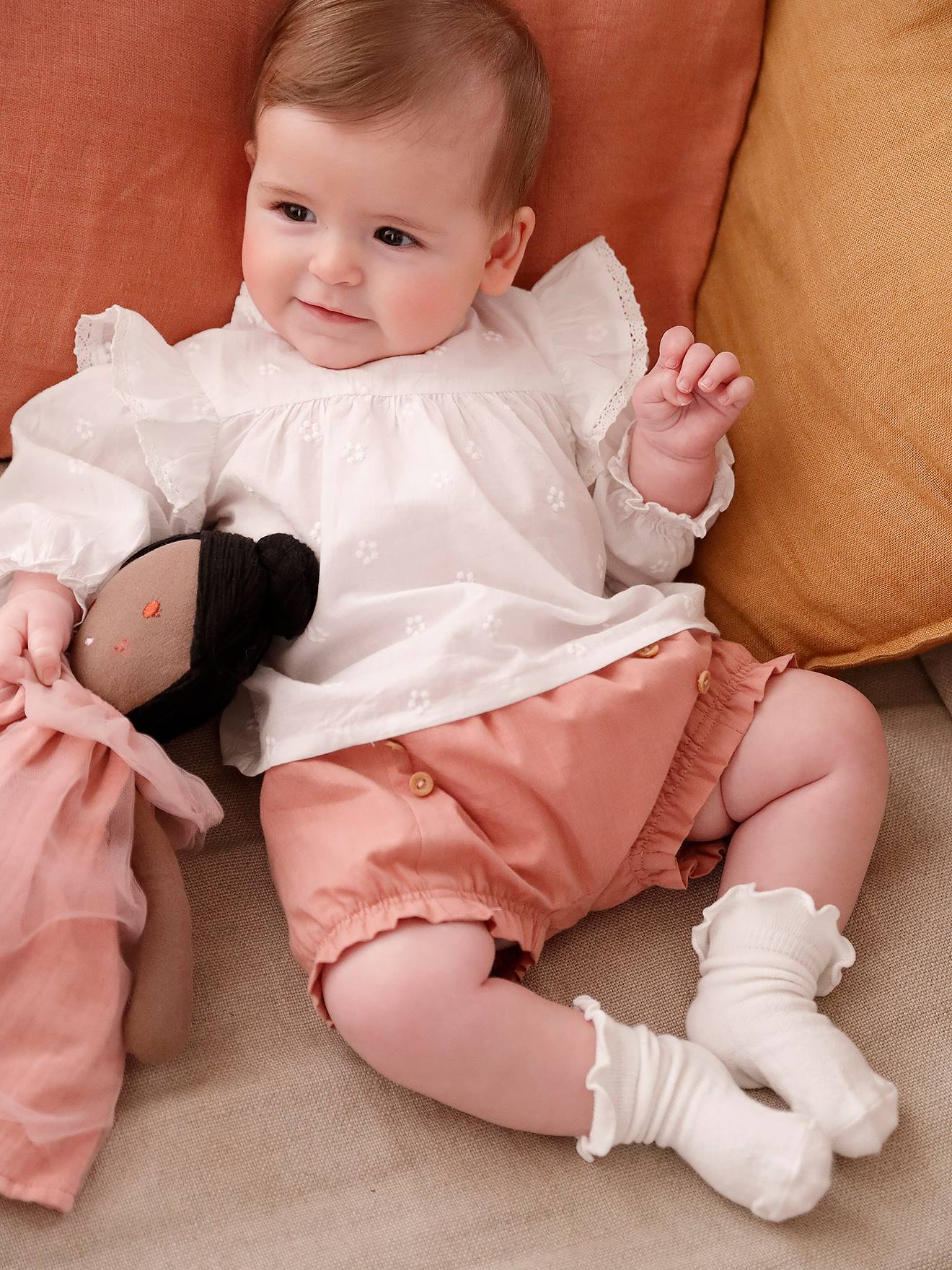 Vertbaudet Mädchen Baby Bluse mit langen Ärmeln - weiß
