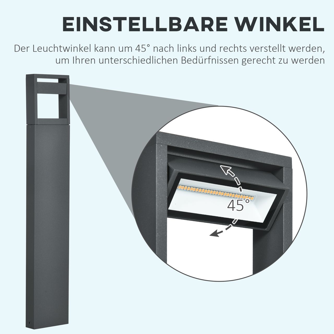 Outsunny Gartenlampe, Wegleuchte, LED Gartenleuchte Verstellbar IP65 Wasserdicht