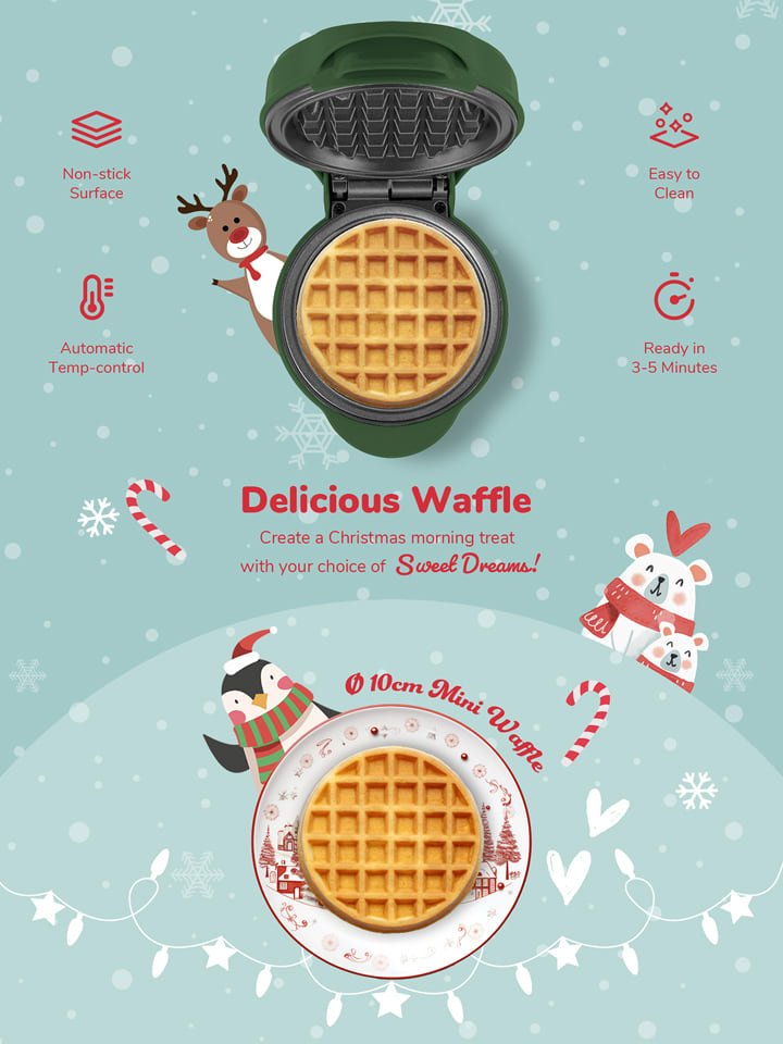 bESTRON Mini-Waffeleisen ''Sweet Dreams'' in Grün günstig kaufen onesize