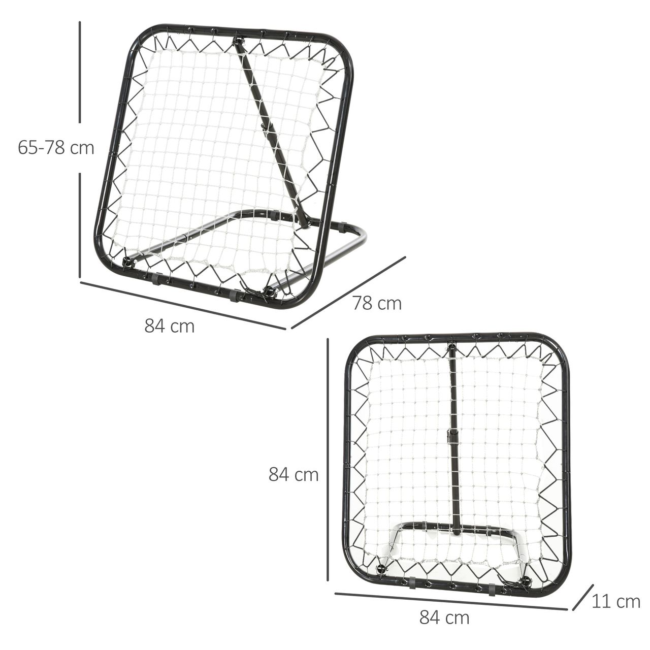 HOMCOM Baseball Rebounder Kickback Tor Rückprallwand Netz Rückprall Faltbar Metall PE Schwarz 78 x 84 x 65-78 cm